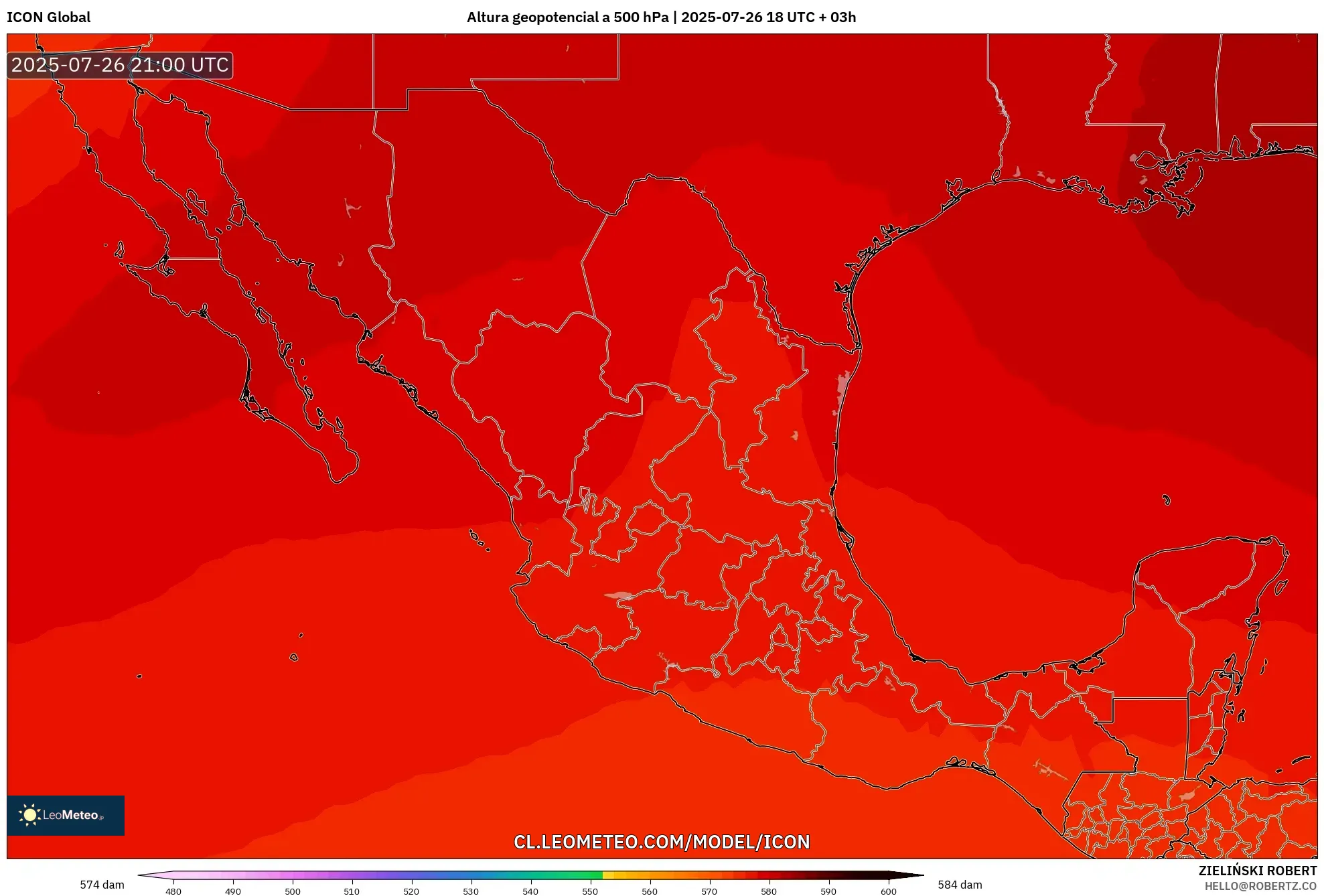 ICON model - México, Altura geopotencial a 500 hPa ICON model - México, Altura geopotencial a 500 hPa