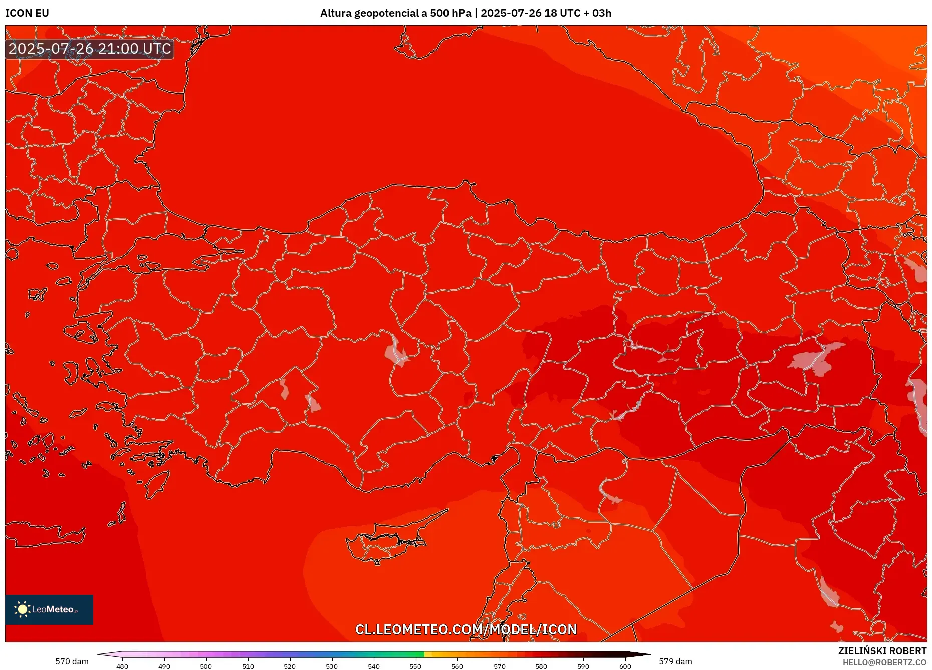 ICON model - Turquía, Altura geopotencial a 500 hPa ICON model - Turquía, Altura geopotencial a 500 hPa