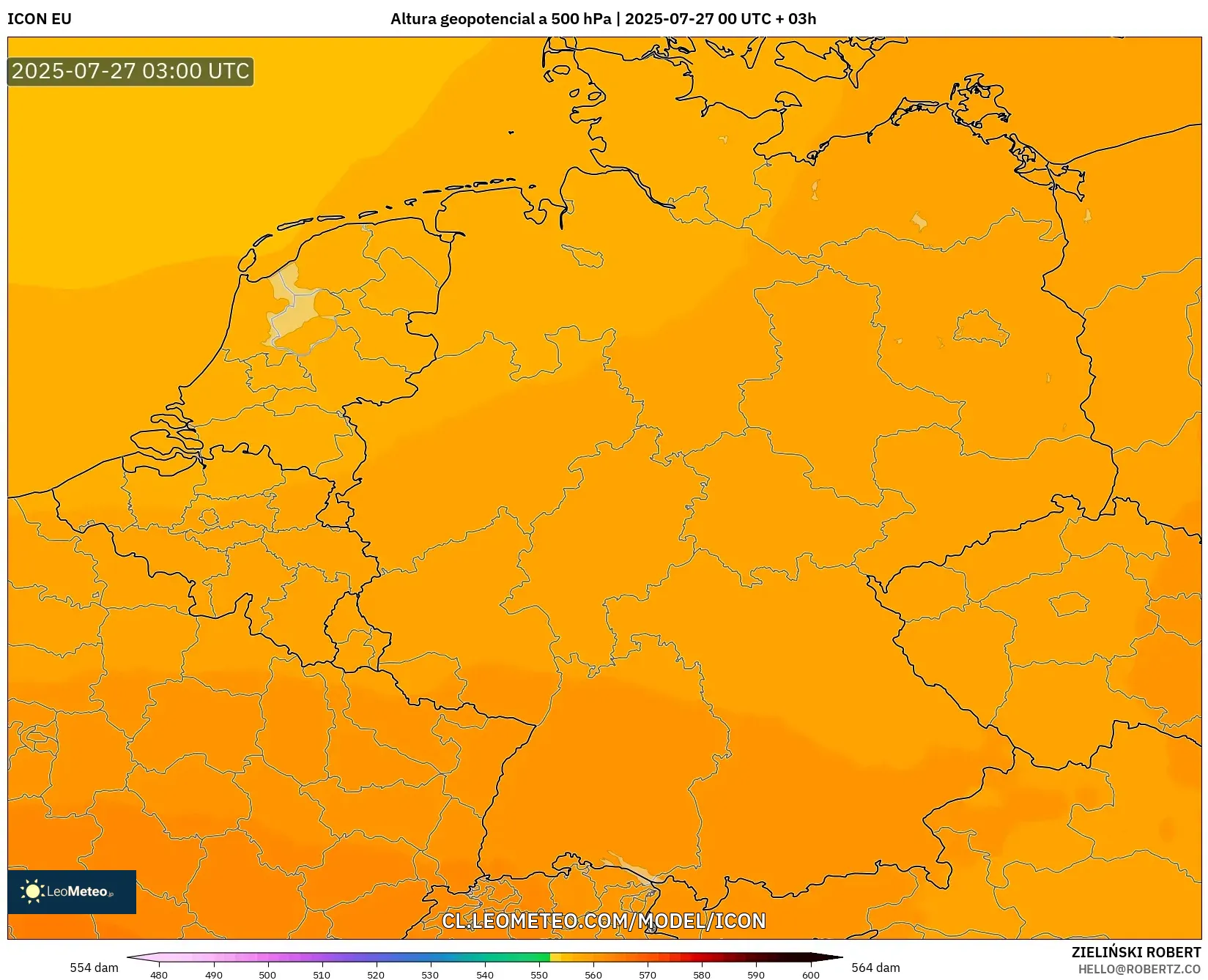 ICON model - Alemania, Altura geopotencial a 500 hPa
