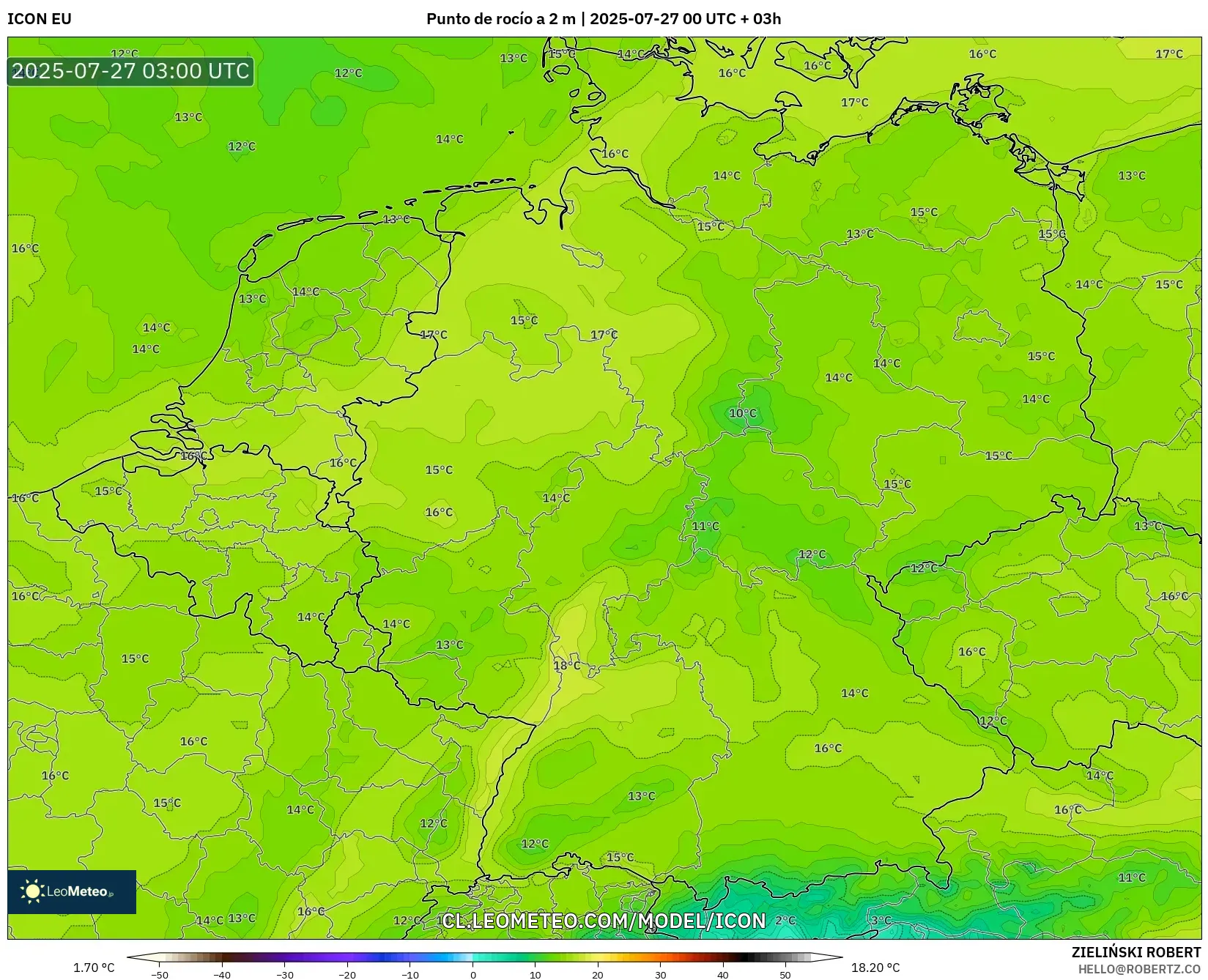ICON model - Alemania, Punto de rocío a 2 m