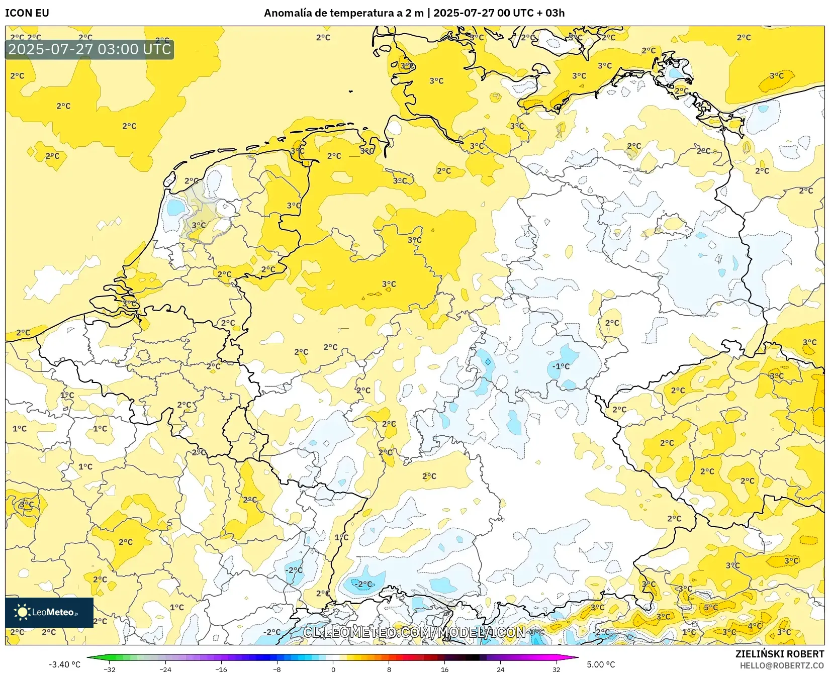 ICON model - Alemania, Anomalía de temperatura a 2 m ICON model - Alemania, Anomalía de temperatura a 2 m
