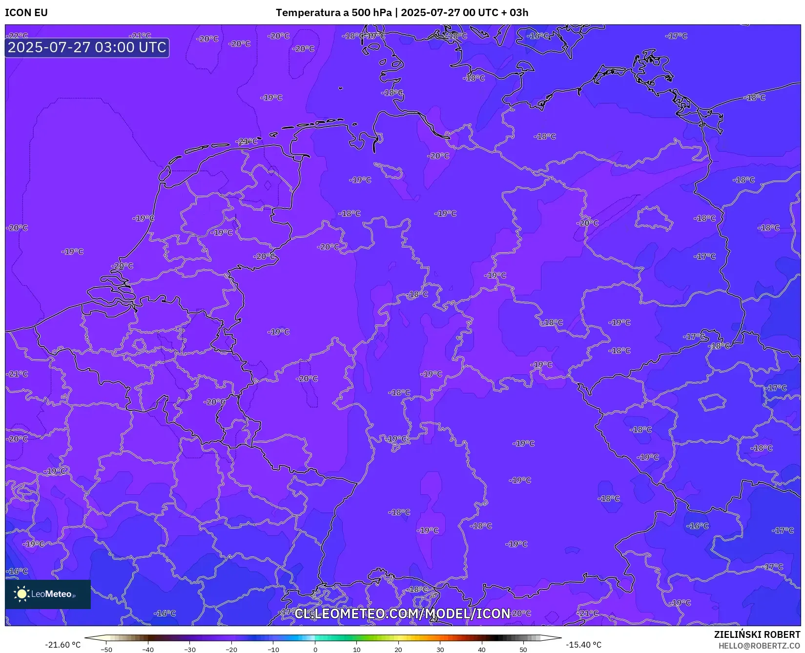 ICON model - Alemania, Temperatura a 500 hPa ICON model - Alemania, Temperatura a 500 hPa