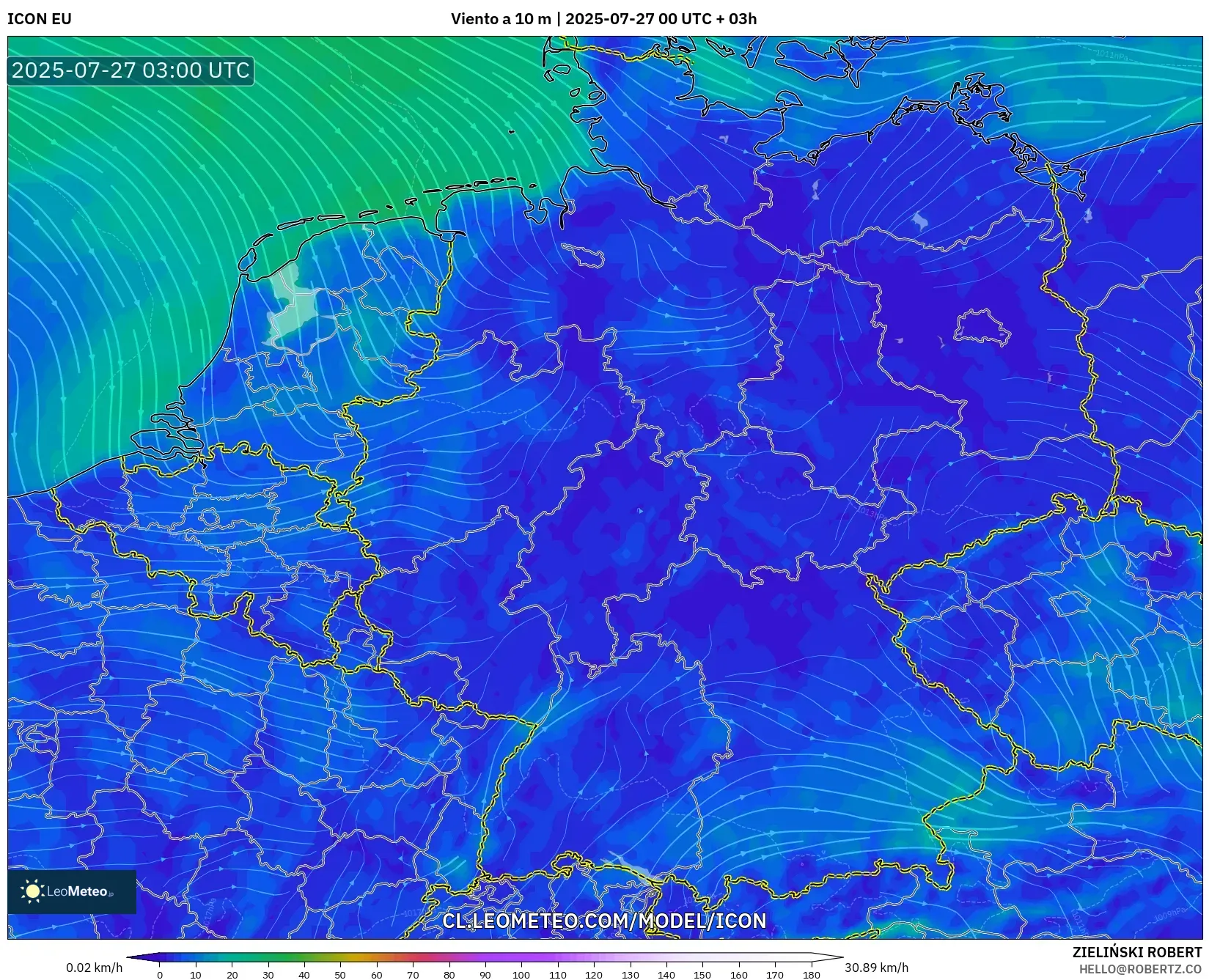 ICON model - Alemania, Viento a 10 m