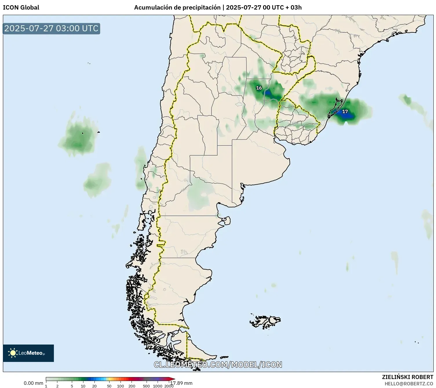 ICON model - Argentina, Acumulación de precipitación ICON model - Argentina, Acumulación de precipitación
