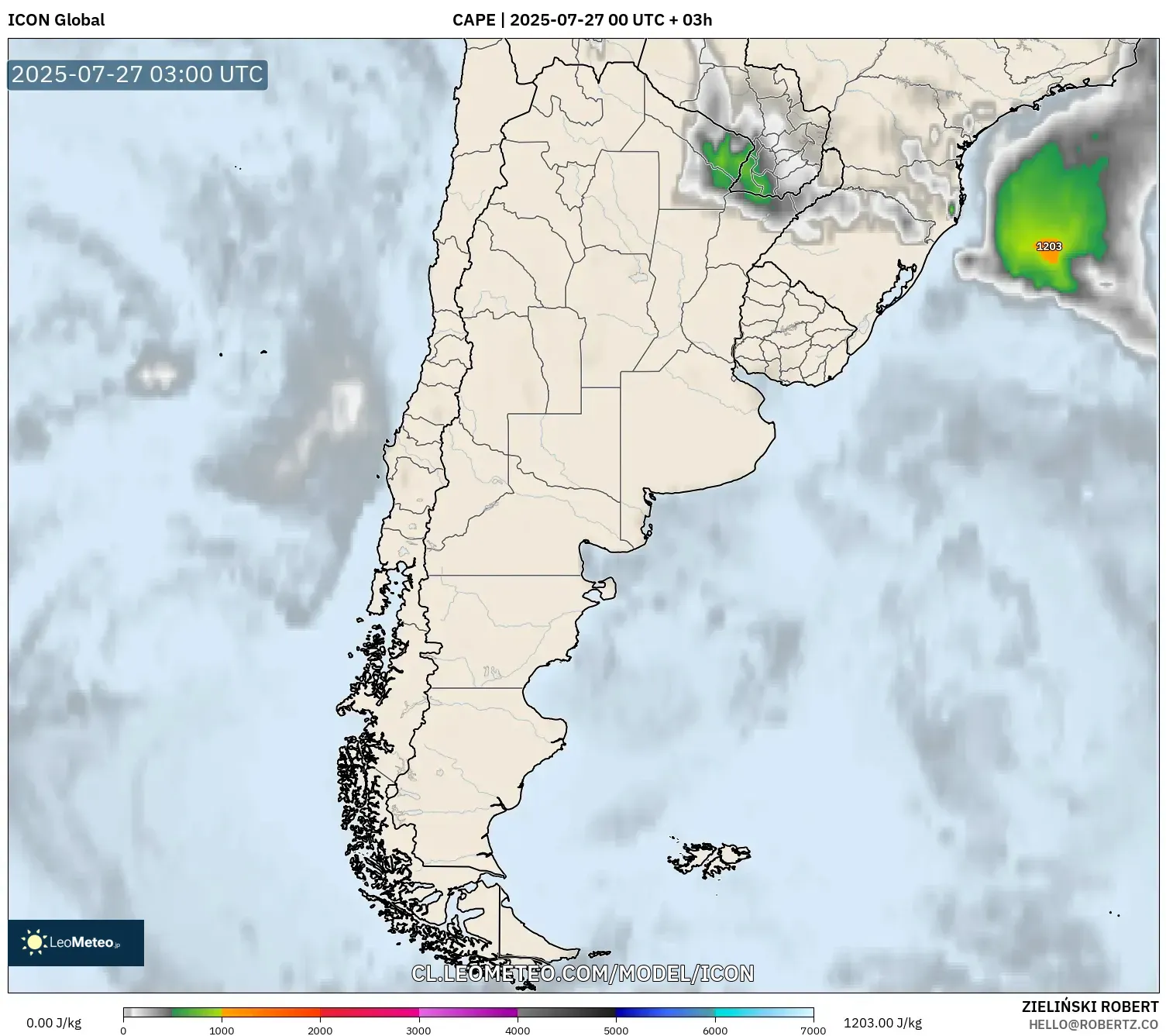 ICON model - Argentina, CAPE ICON model - Argentina, CAPE