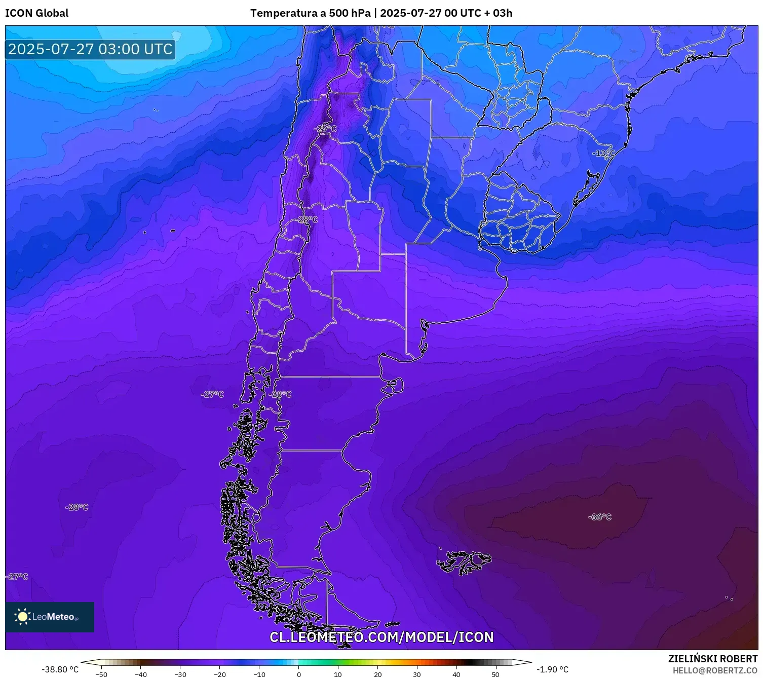 ICON model - Argentina, Temperatura a 500 hPa ICON model - Argentina, Temperatura a 500 hPa