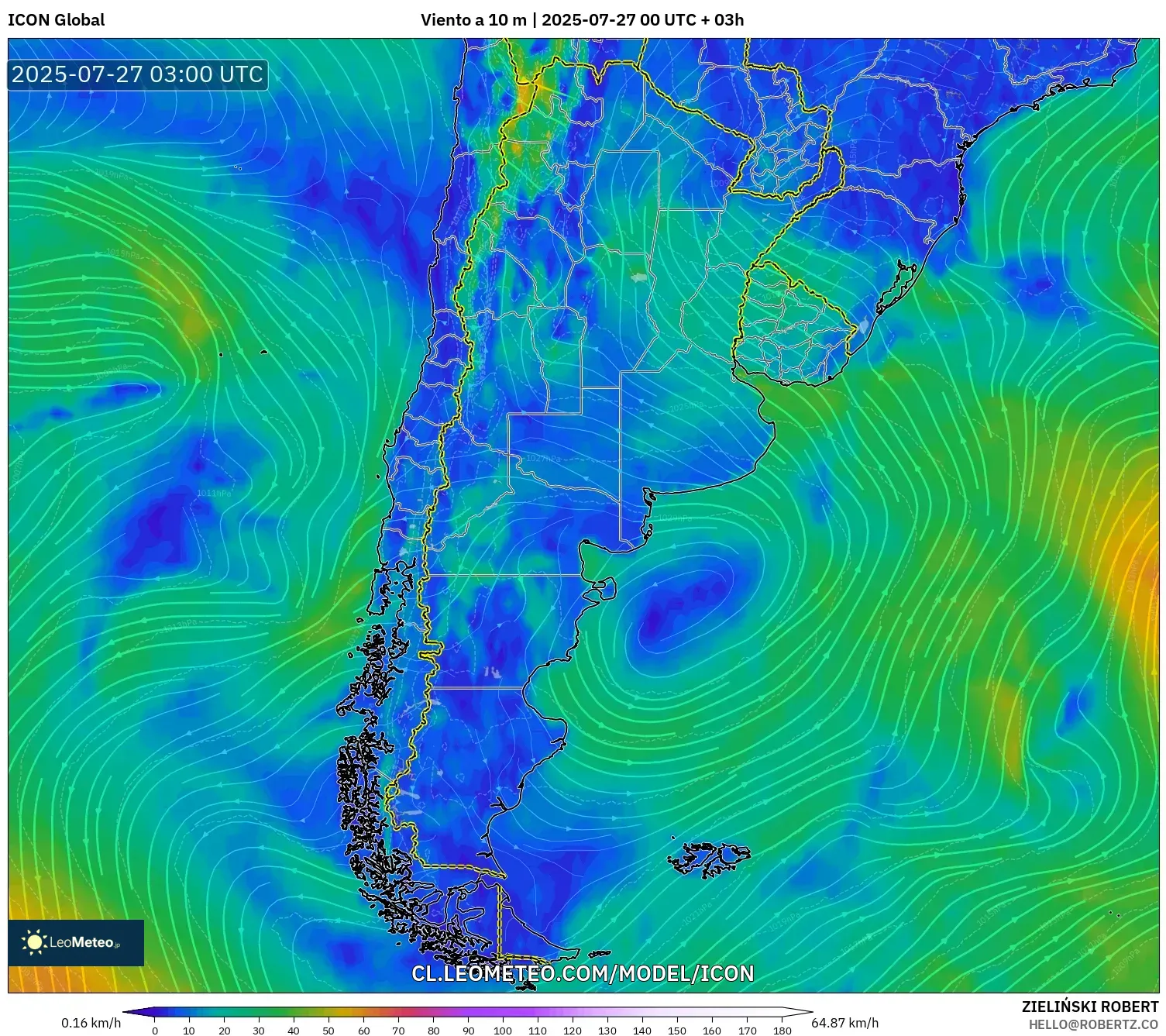 ICON model - Argentina, Viento a 10 m ICON model - Argentina, Viento a 10 m