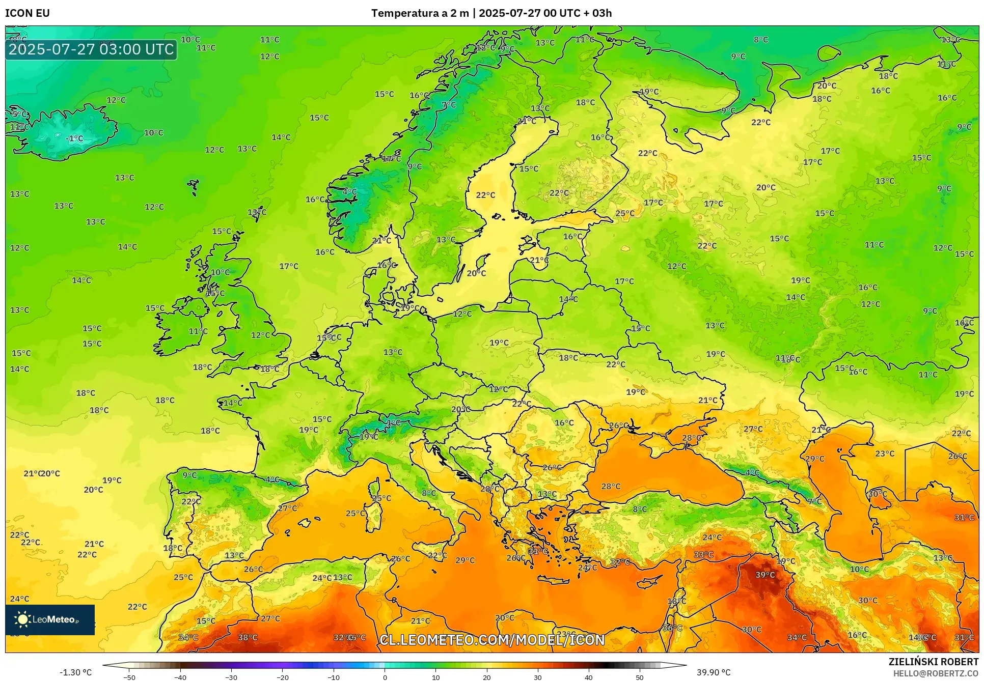 ICON model - Europa, Temperatura a 2 m ICON model - Europa, Temperatura a 2 m
