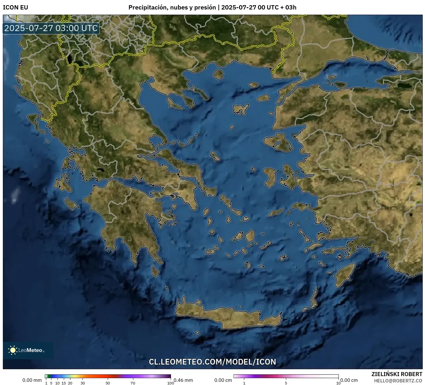 ICON model - Grecia, Precipitación, nubes y presión ICON model - Grecia, Precipitación, nubes y presión