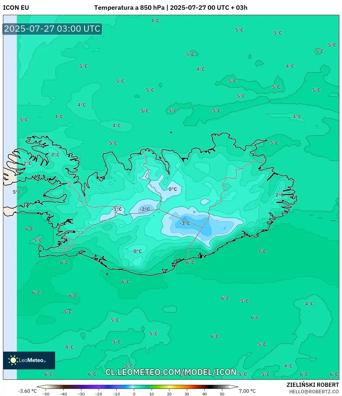 ICON model - Islandia, Temperatura a 850 hPa ICON model - Islandia, Temperatura a 850 hPa