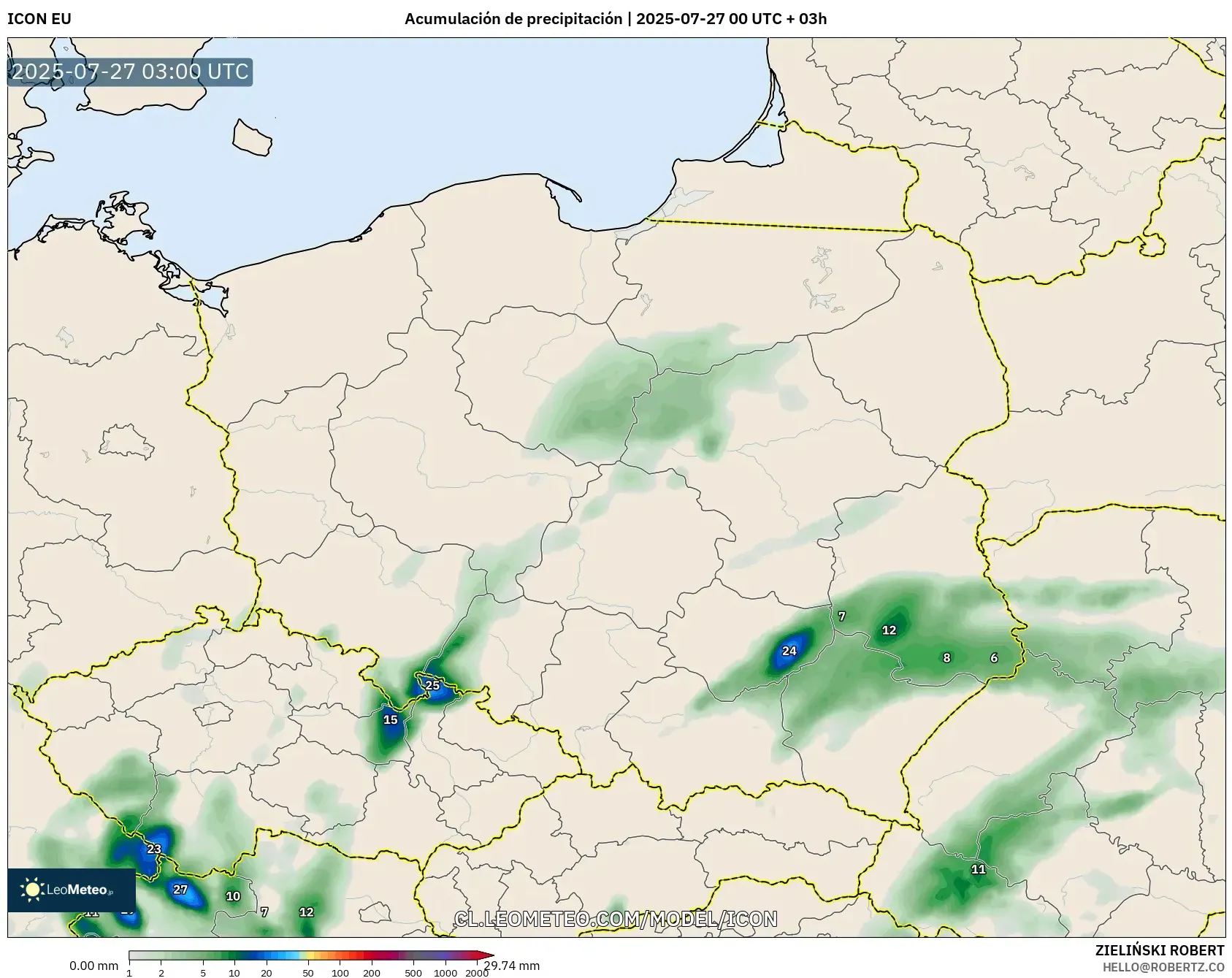 ICON model - Polonia, Acumulación de precipitación ICON model - Polonia, Acumulación de precipitación