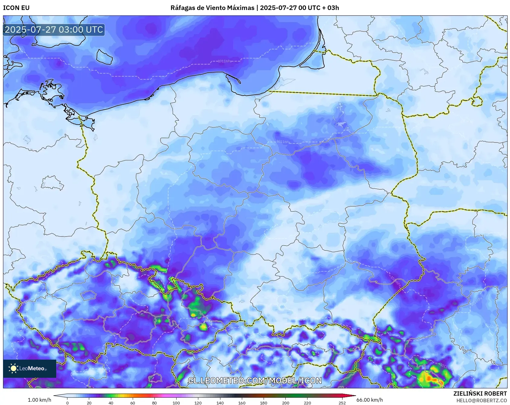 ICON model - Polonia, Ráfagas de Viento Máximas ICON model - Polonia, Ráfagas de Viento Máximas