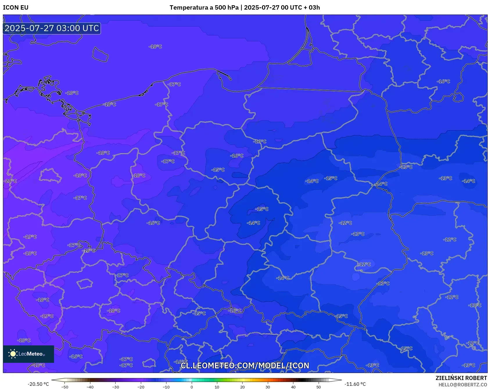ICON model - Polonia, Temperatura a 500 hPa ICON model - Polonia, Temperatura a 500 hPa