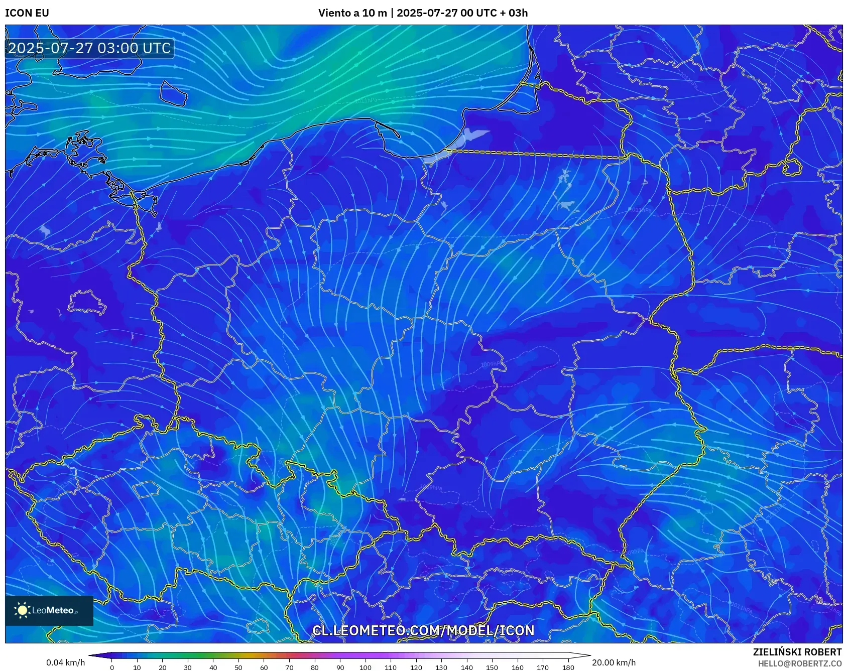 ICON model - Polonia, Viento a 10 m ICON model - Polonia, Viento a 10 m