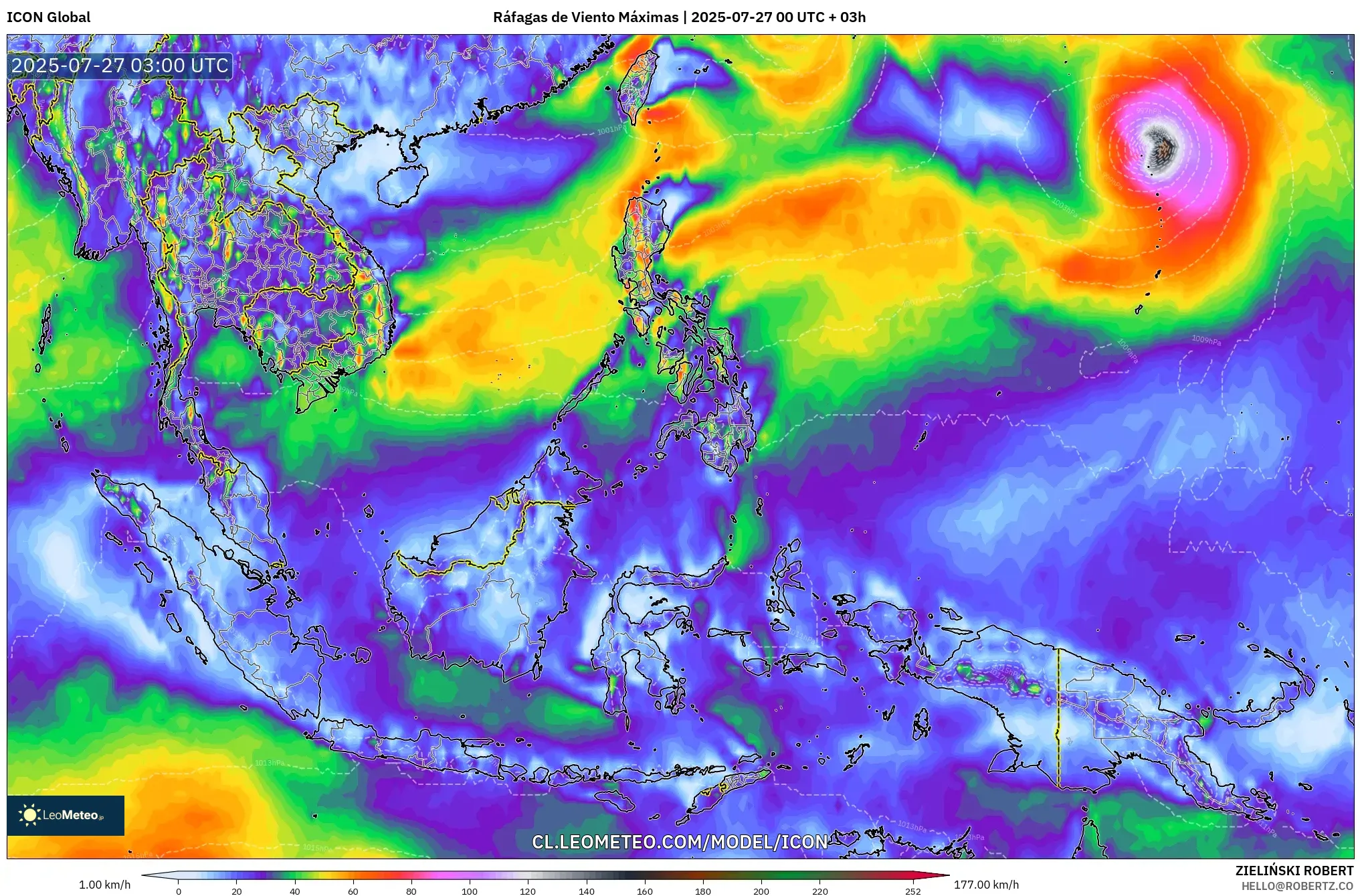 ICON model - Sudeste Asiático, Ráfagas de Viento Máximas ICON model - Sudeste Asiático, Ráfagas de Viento Máximas