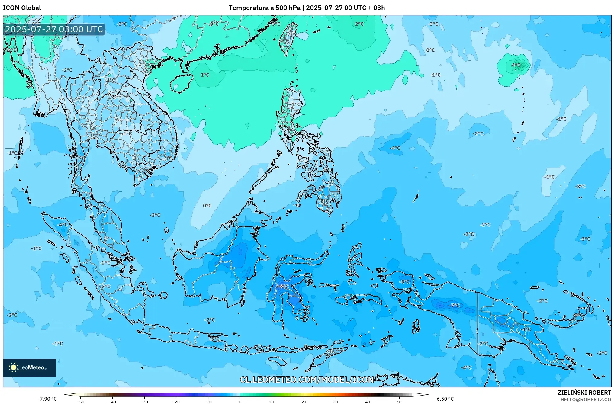 ICON model - Sudeste Asiático, Temperatura a 500 hPa ICON model - Sudeste Asiático, Temperatura a 500 hPa