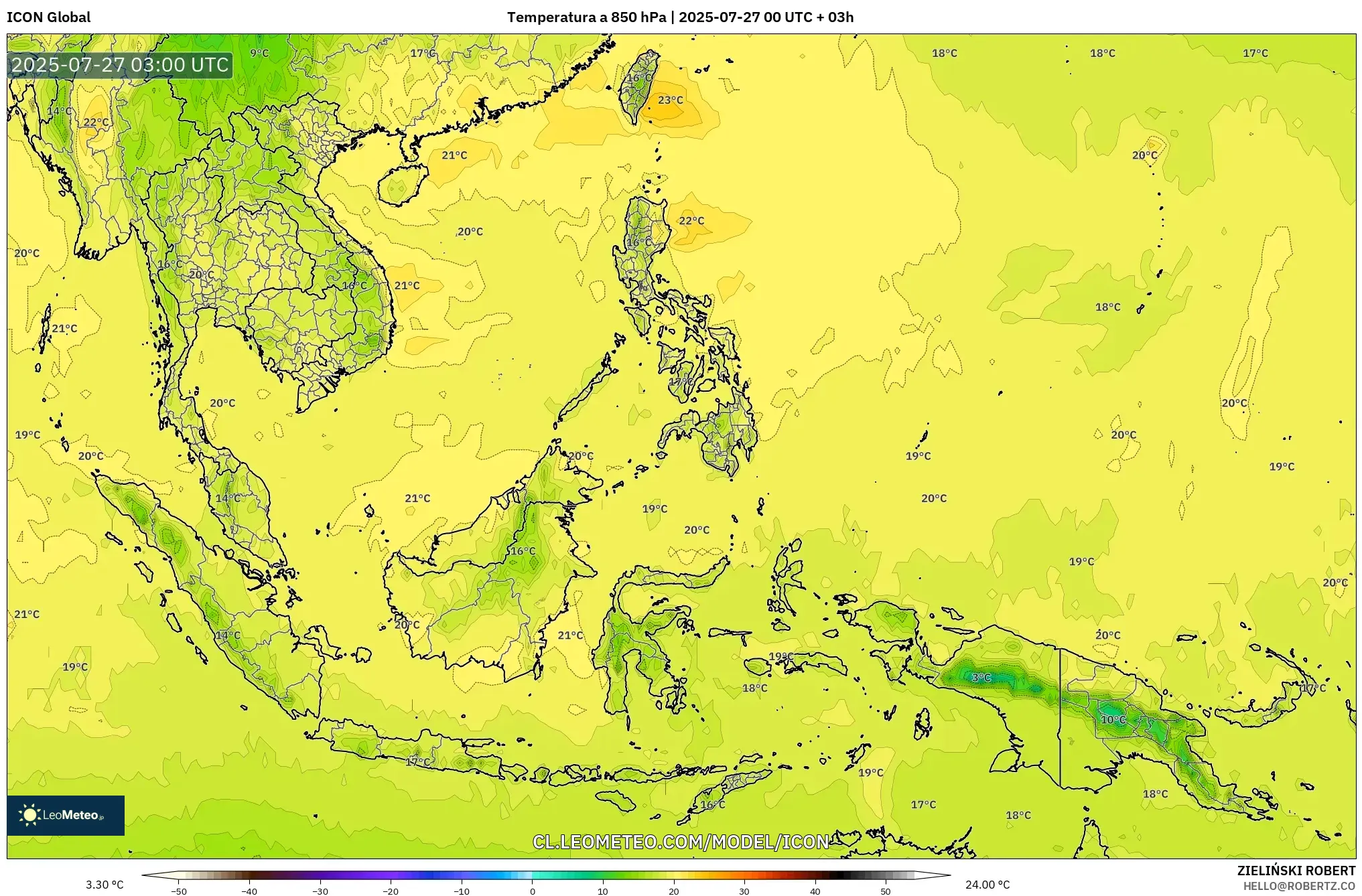 ICON model - Sudeste Asiático, Temperatura a 850 hPa ICON model - Sudeste Asiático, Temperatura a 850 hPa