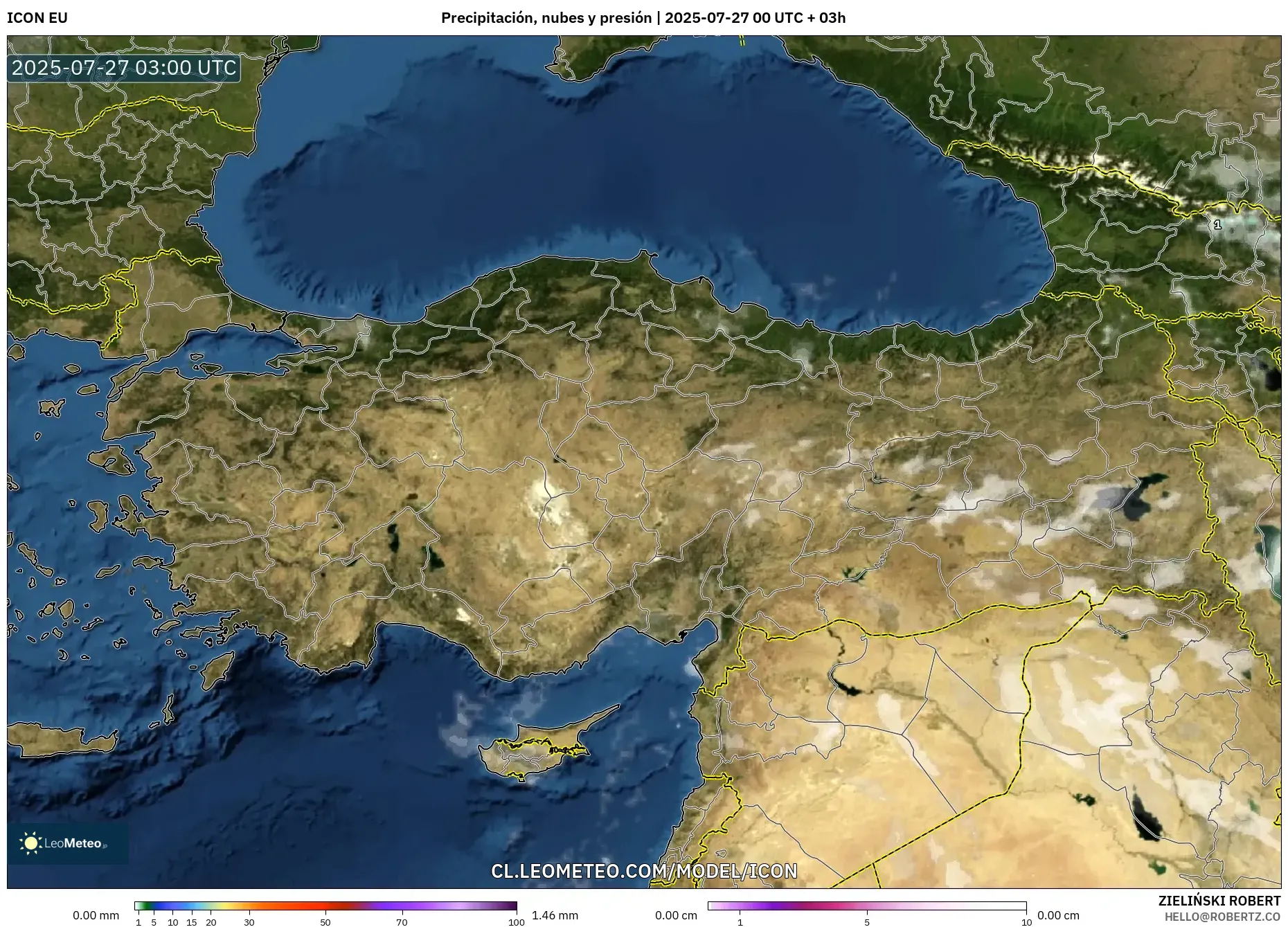 ICON model - Turquía, Precipitación, nubes y presión ICON model - Turquía, Precipitación, nubes y presión