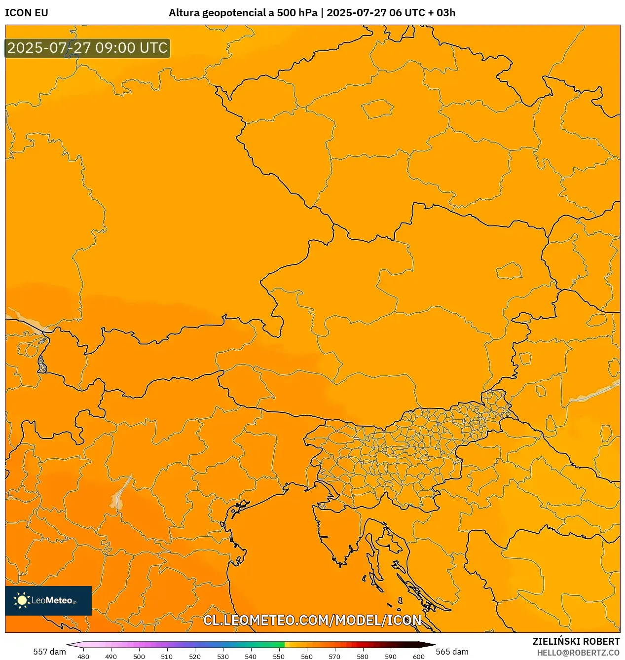 ICON model - Austria, Altura geopotencial a 500 hPa ICON model - Austria, Altura geopotencial a 500 hPa