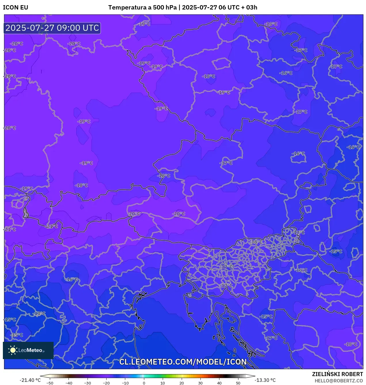 ICON model - Austria, Temperatura a 500 hPa ICON model - Austria, Temperatura a 500 hPa