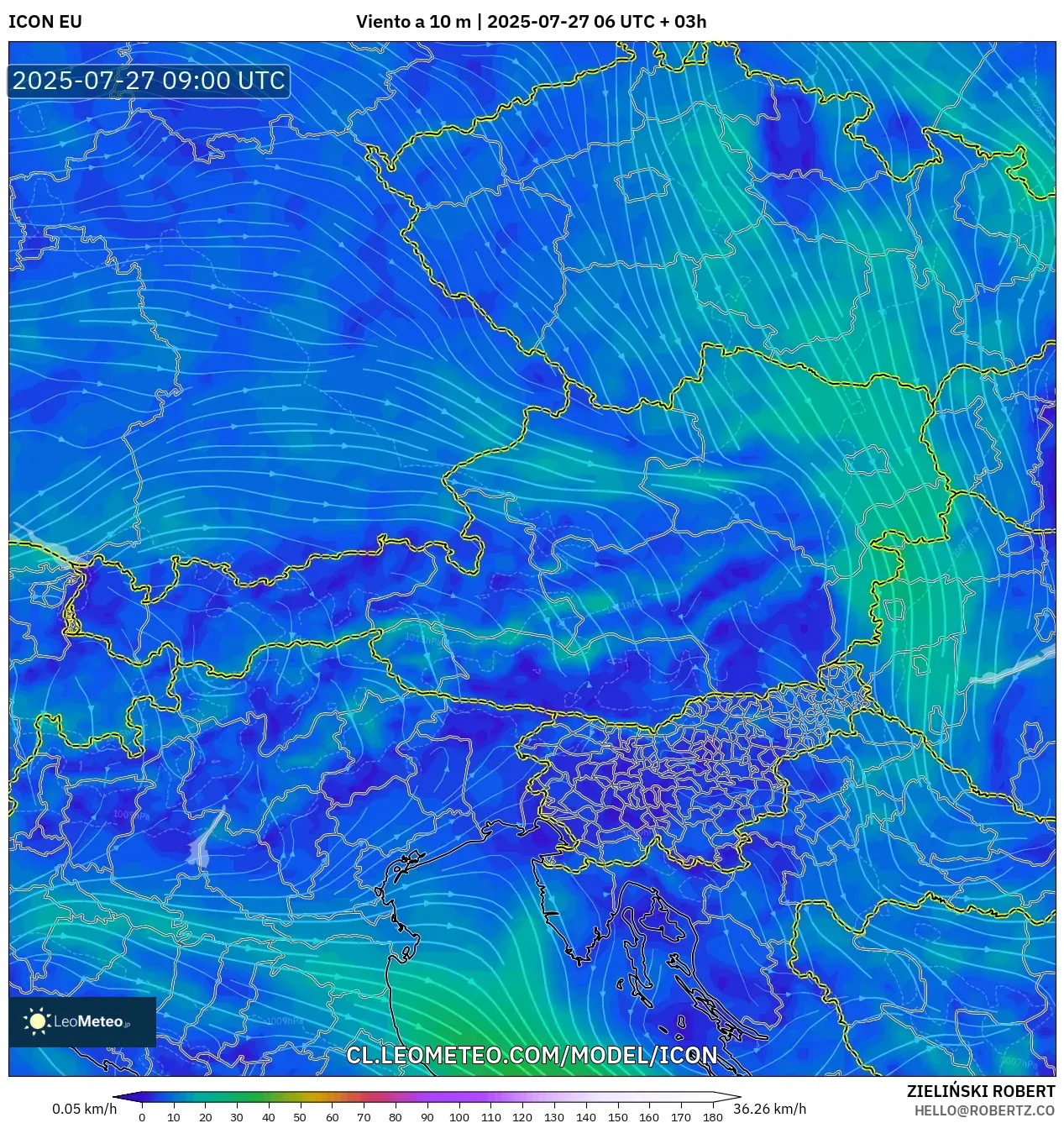 ICON model - Austria, Viento a 10 m ICON model - Austria, Viento a 10 m