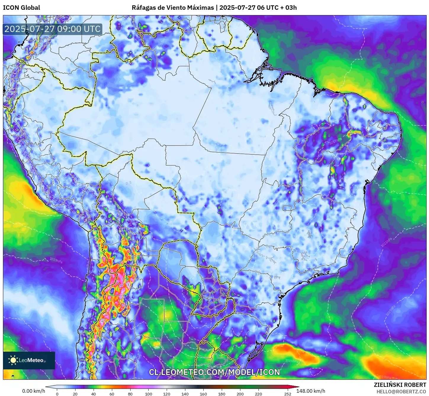 ICON model - Brasil, Ráfagas de Viento Máximas