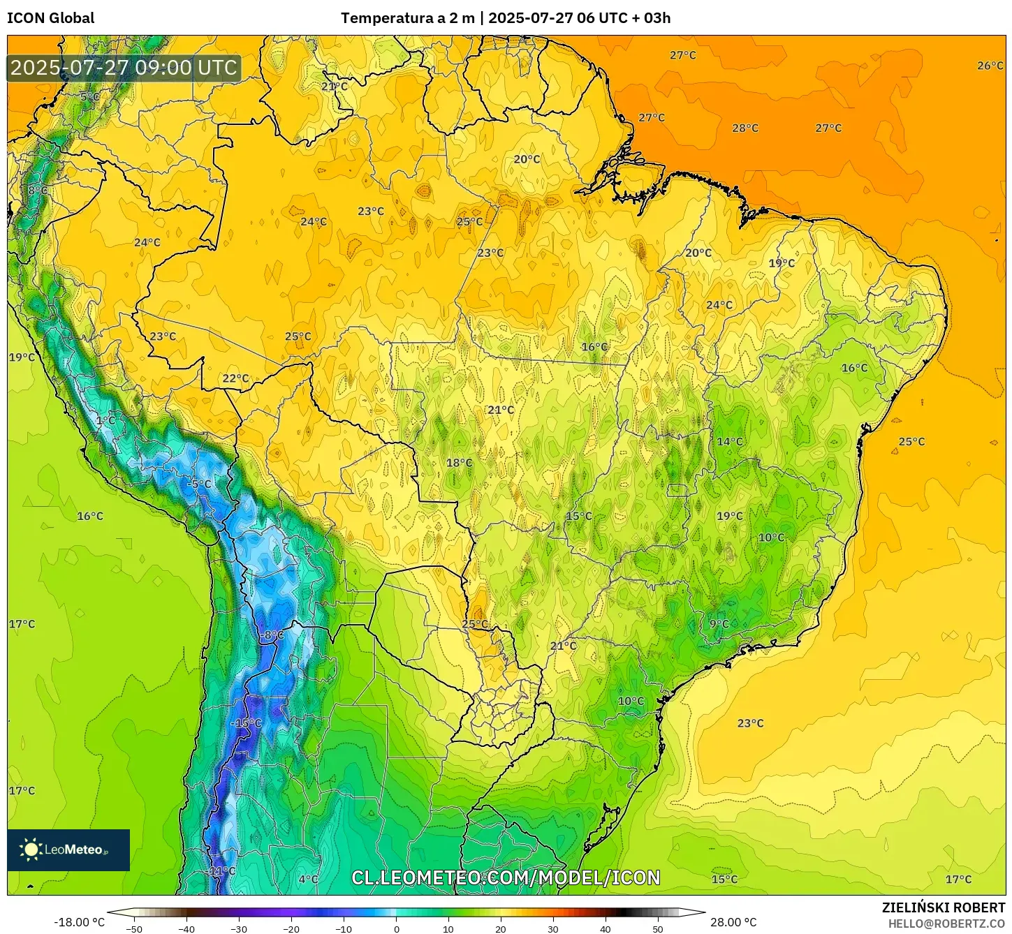 ICON model - Brasil, Temperatura a 2 m