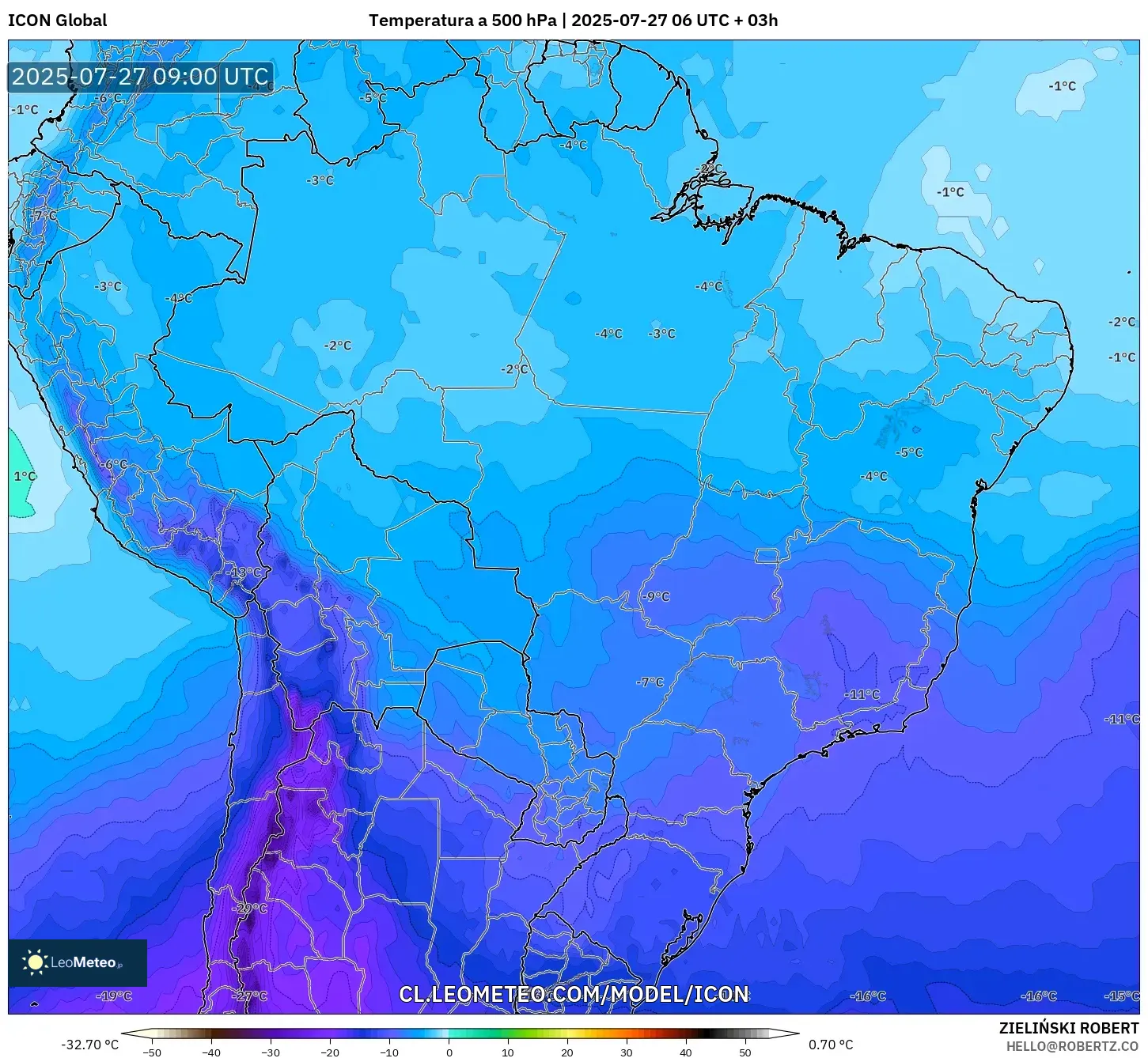 ICON model - Brasil, Temperatura a 500 hPa ICON model - Brasil, Temperatura a 500 hPa