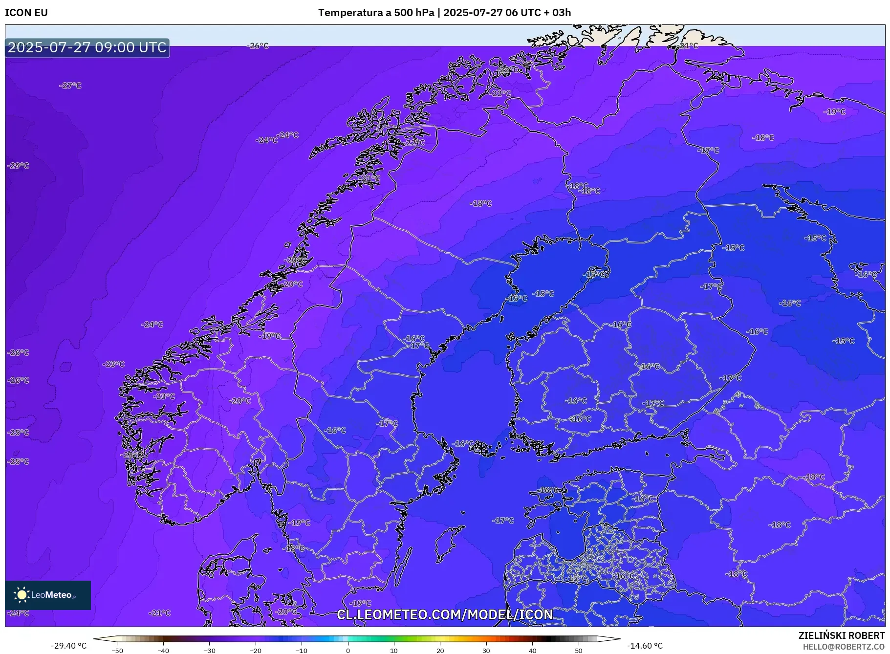 ICON model - Escandinavia, Temperatura a 500 hPa ICON model - Escandinavia, Temperatura a 500 hPa