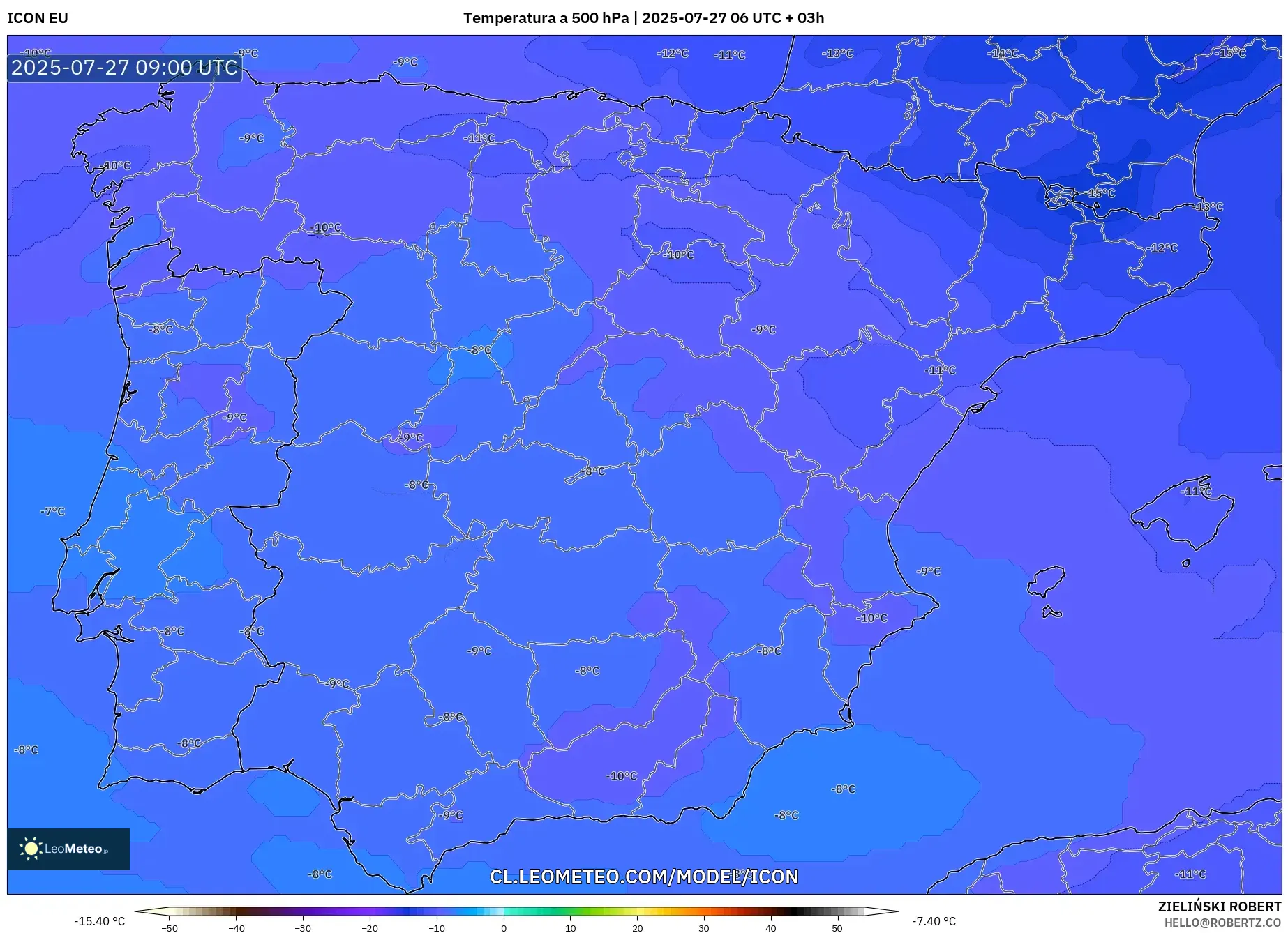 ICON model - España, Temperatura a 500 hPa ICON model - España, Temperatura a 500 hPa