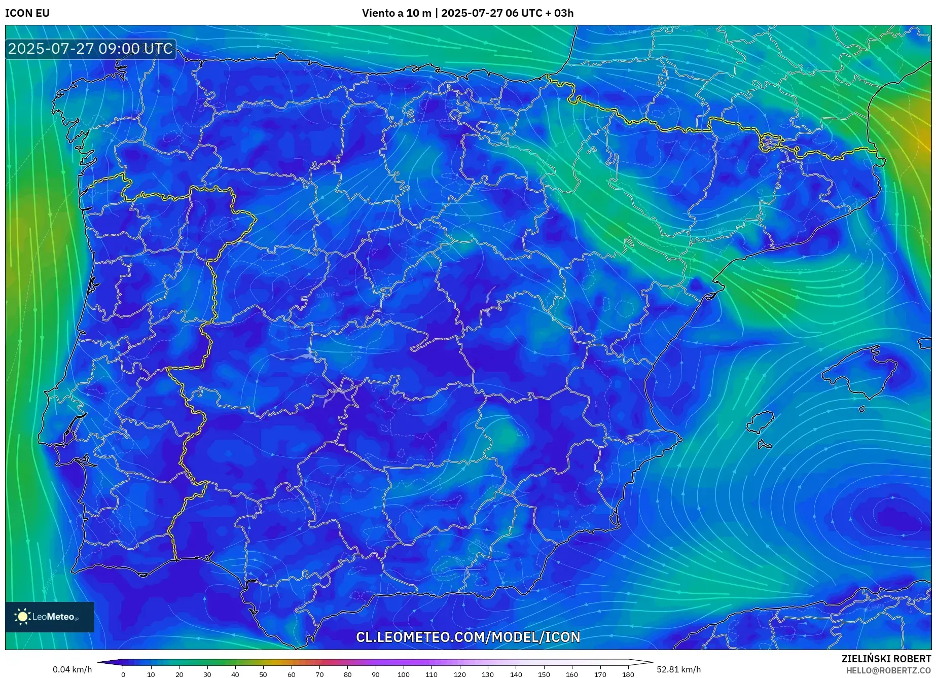 ICON model - España, Viento a 10 m ICON model - España, Viento a 10 m