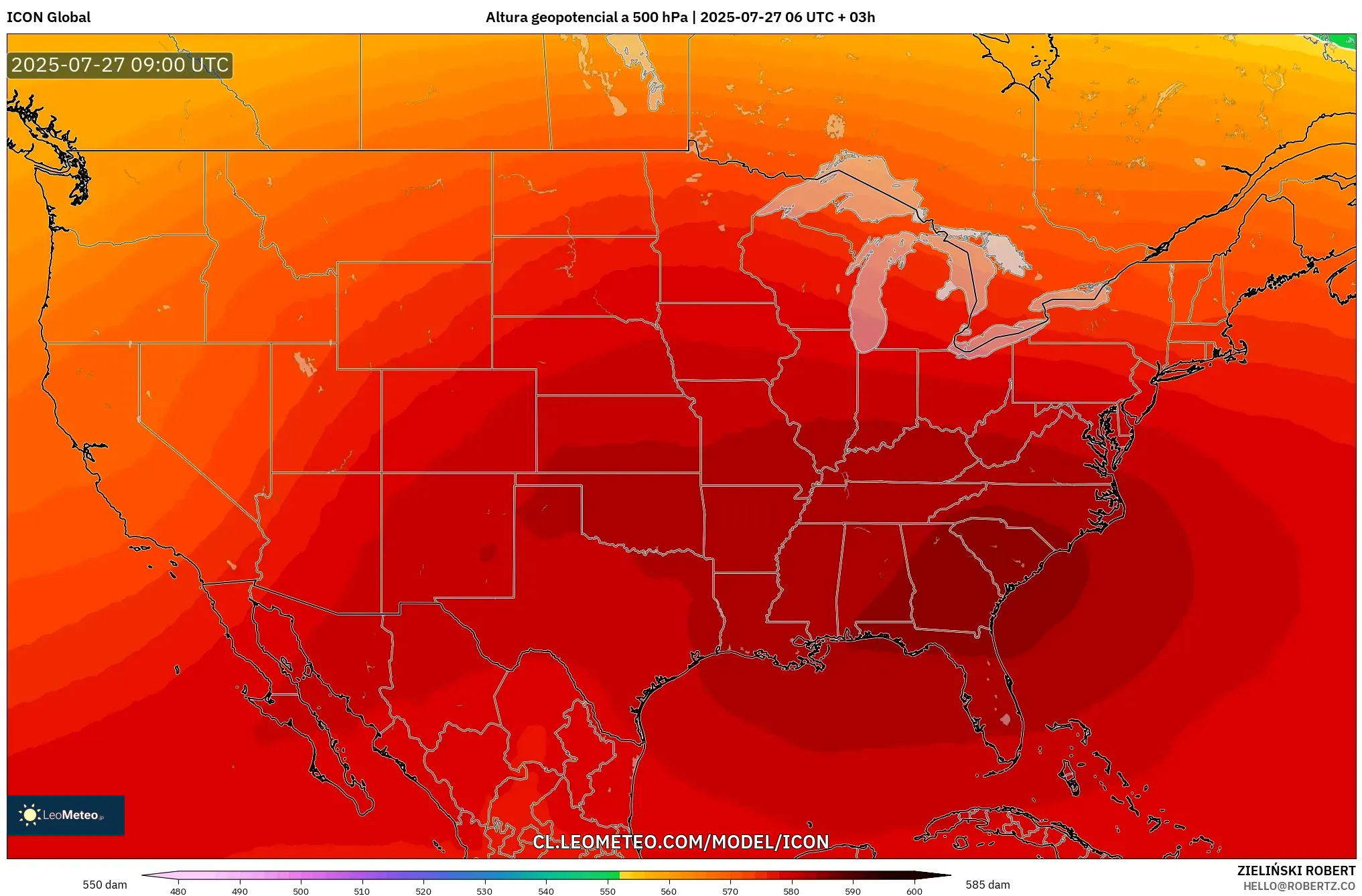 ICON model - Estados Unidos, Altura geopotencial a 500 hPa ICON model - Estados Unidos, Altura geopotencial a 500 hPa