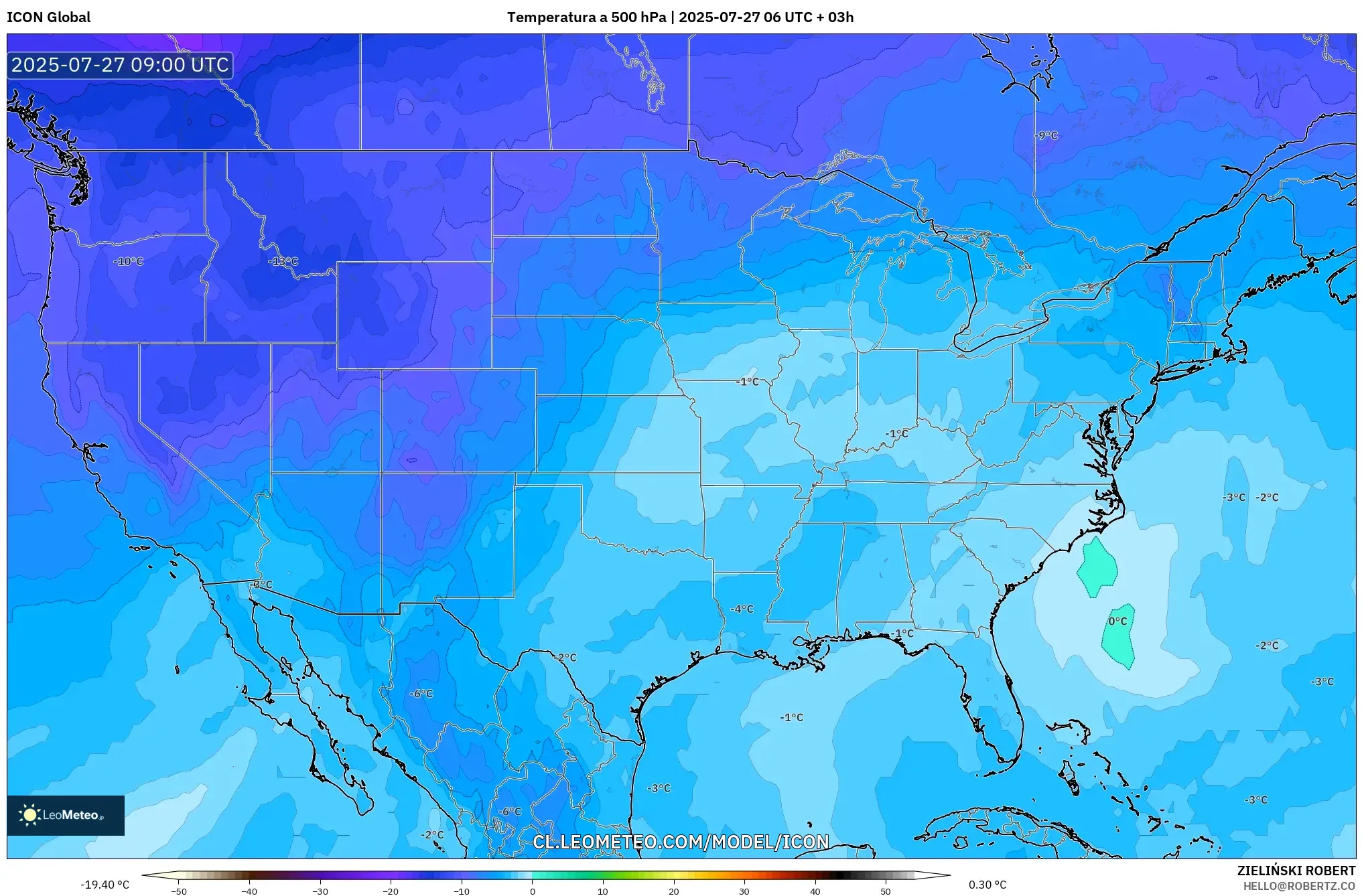 ICON model - Estados Unidos, Temperatura a 500 hPa ICON model - Estados Unidos, Temperatura a 500 hPa