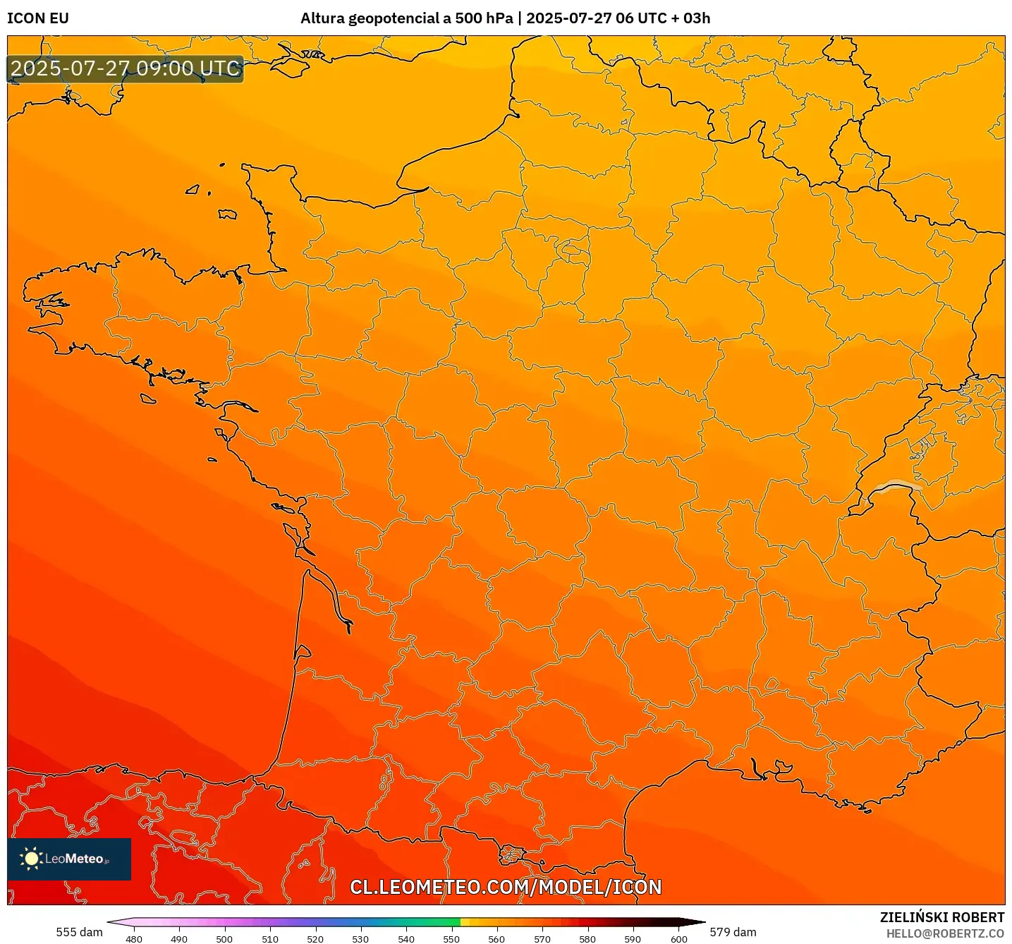 ICON model - Francia, Altura geopotencial a 500 hPa ICON model - Francia, Altura geopotencial a 500 hPa
