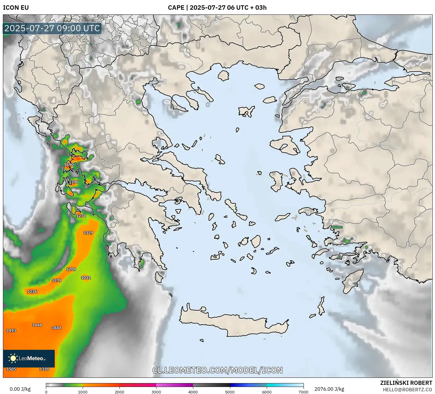 ICON model - Grecia, CAPE ICON model - Grecia, CAPE
