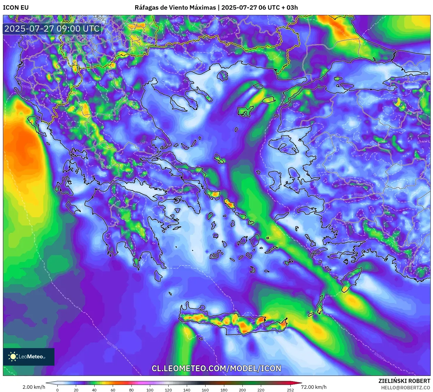 ICON model - Grecia, Ráfagas de Viento Máximas ICON model - Grecia, Ráfagas de Viento Máximas