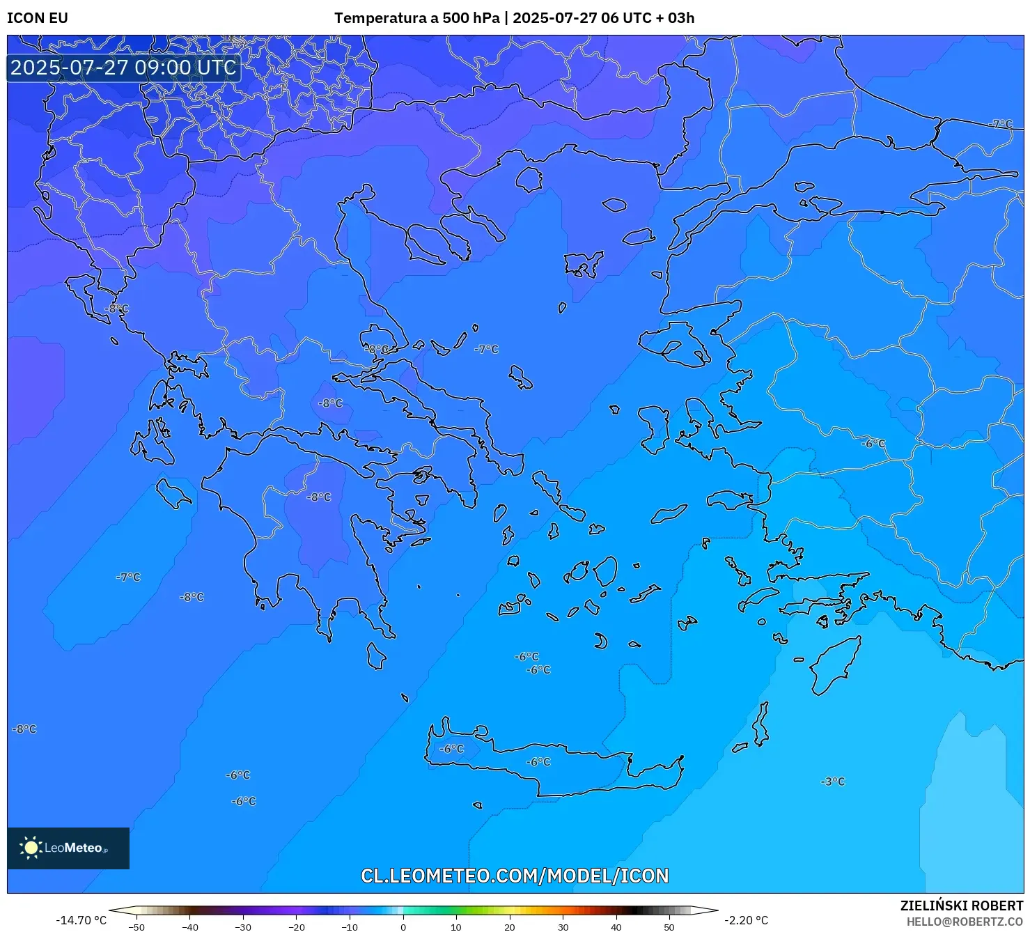 ICON model - Grecia, Temperatura a 500 hPa ICON model - Grecia, Temperatura a 500 hPa