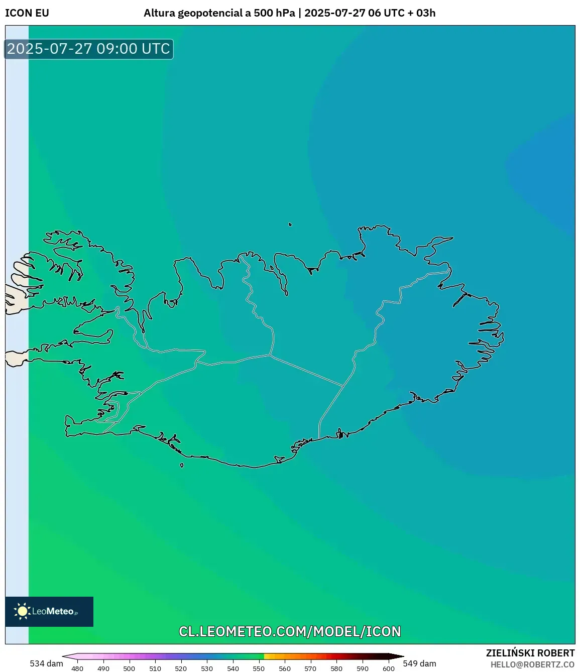 ICON model - Islandia, Altura geopotencial a 500 hPa ICON model - Islandia, Altura geopotencial a 500 hPa