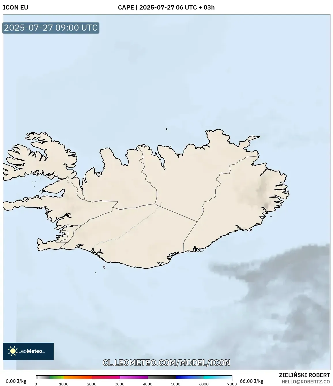 ICON model - Islandia, CAPE ICON model - Islandia, CAPE