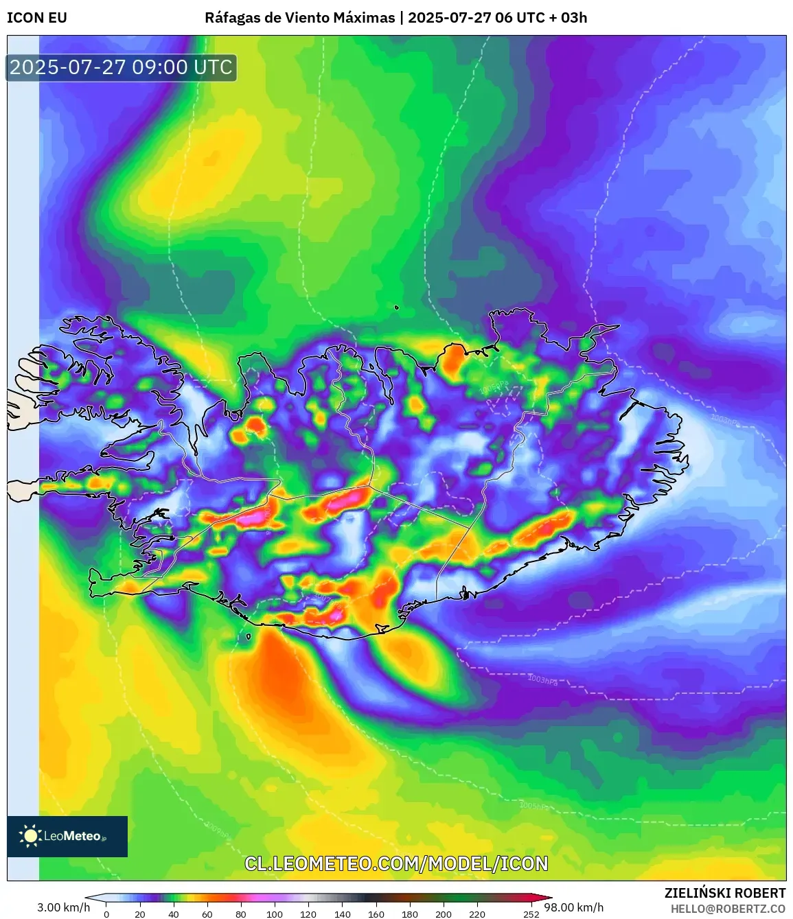ICON model - Islandia, Ráfagas de Viento Máximas ICON model - Islandia, Ráfagas de Viento Máximas
