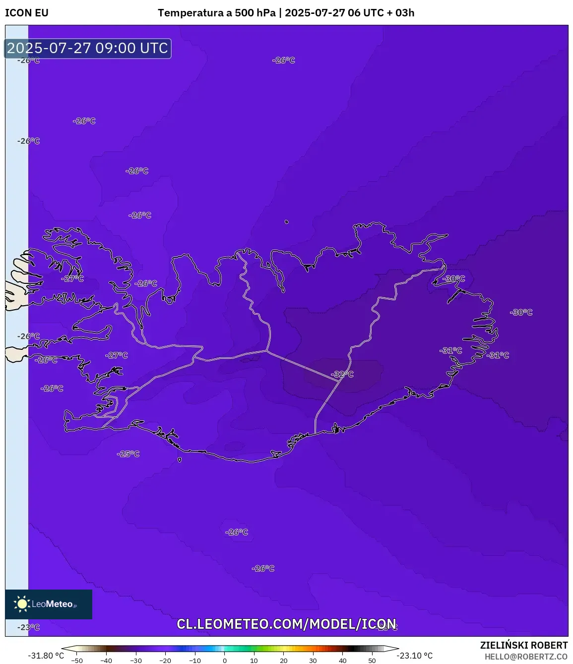 ICON model - Islandia, Temperatura a 500 hPa ICON model - Islandia, Temperatura a 500 hPa