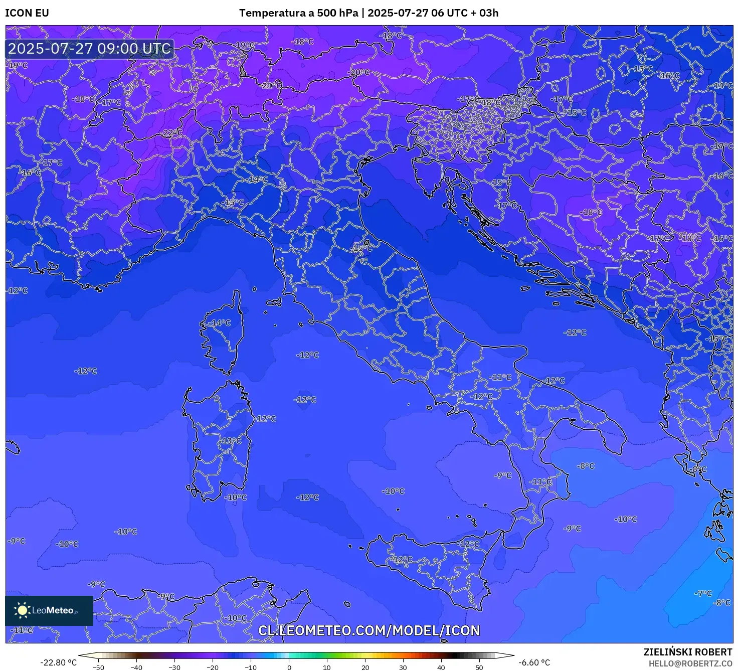 ICON model - Italia, Temperatura a 500 hPa ICON model - Italia, Temperatura a 500 hPa