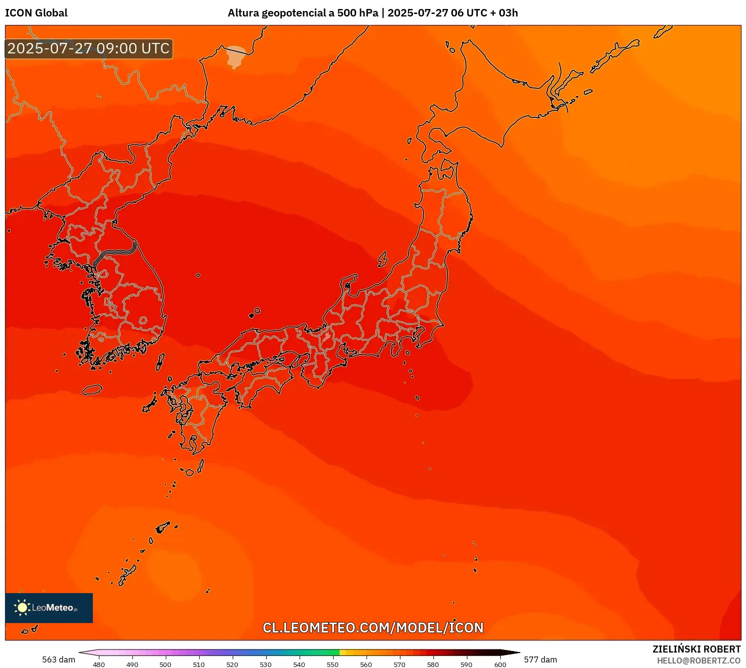 ICON model - Japón, Altura geopotencial a 500 hPa ICON model - Japón, Altura geopotencial a 500 hPa