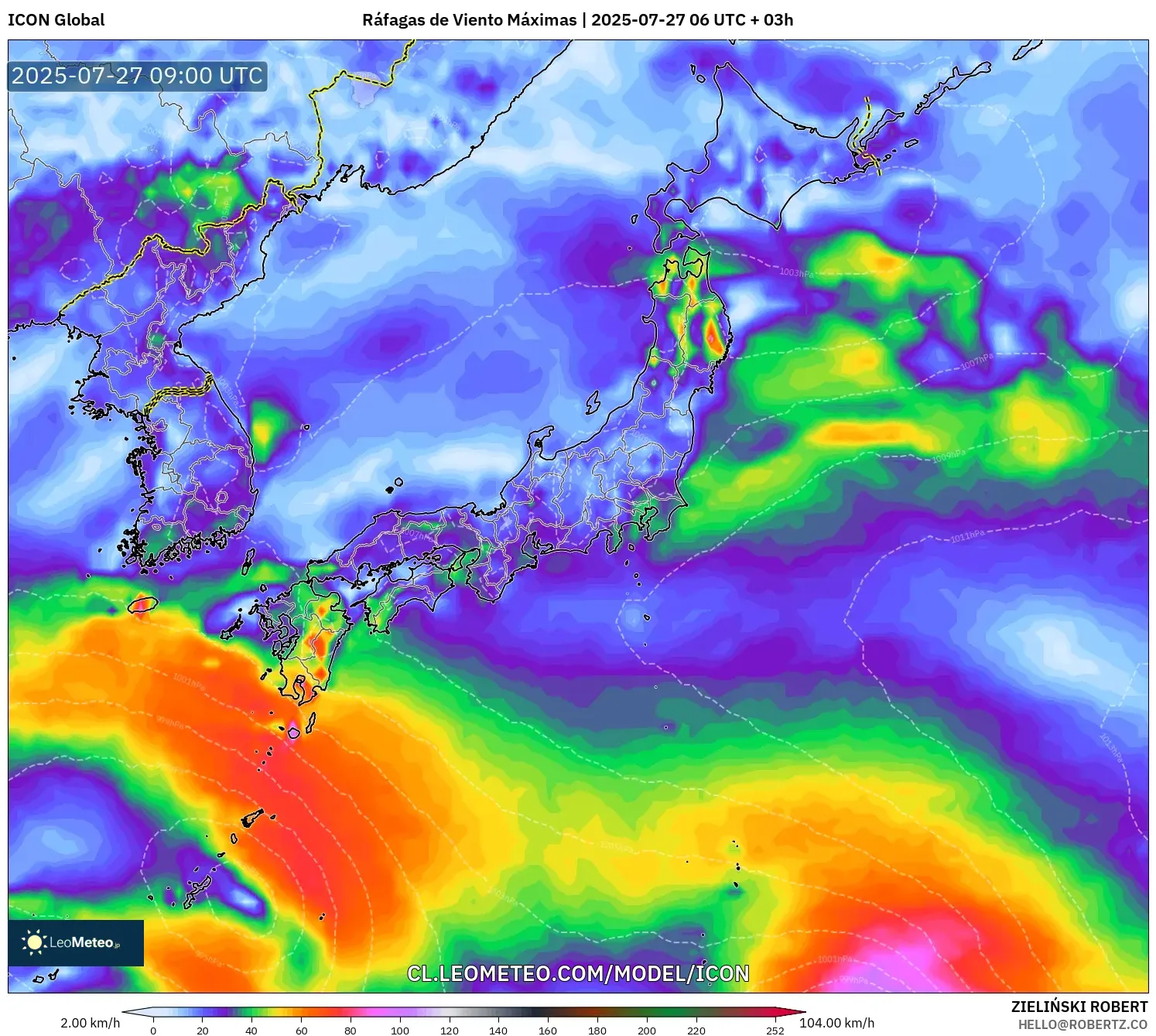 ICON model - Japón, Ráfagas de Viento Máximas ICON model - Japón, Ráfagas de Viento Máximas