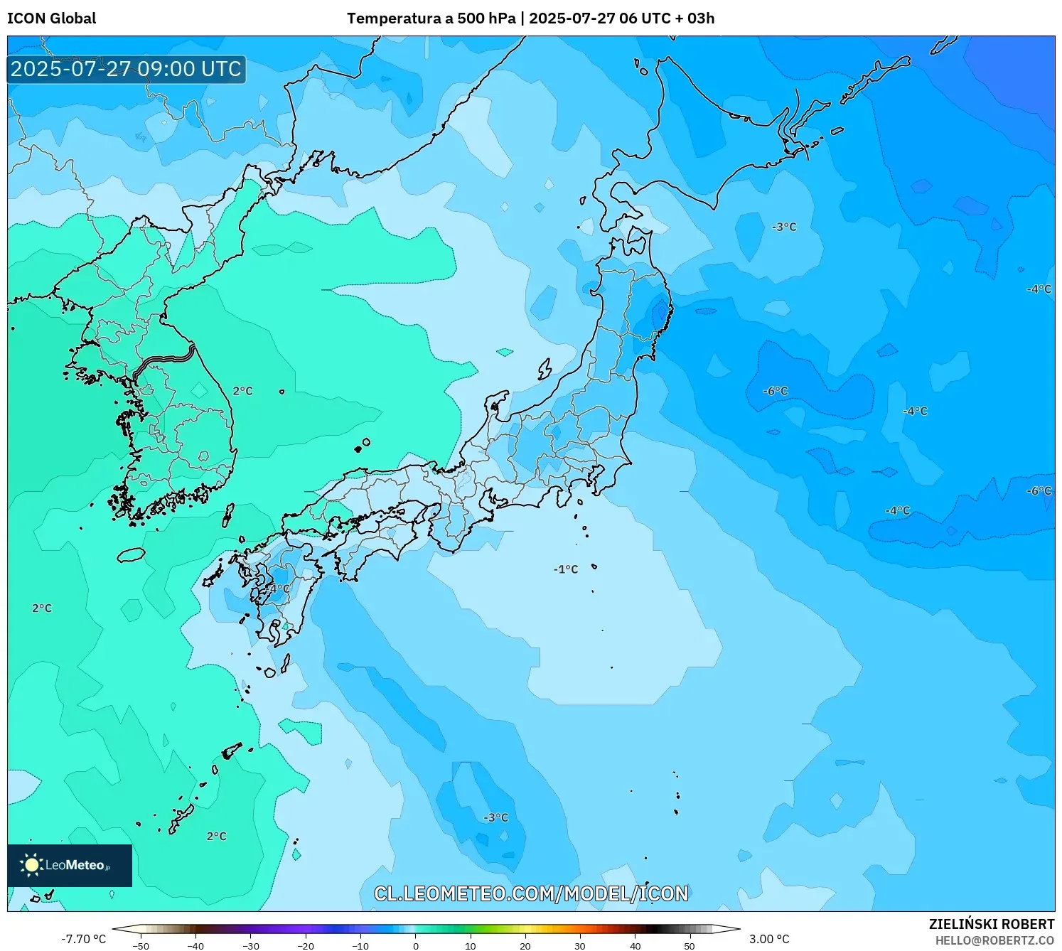 ICON model - Japón, Temperatura a 500 hPa ICON model - Japón, Temperatura a 500 hPa