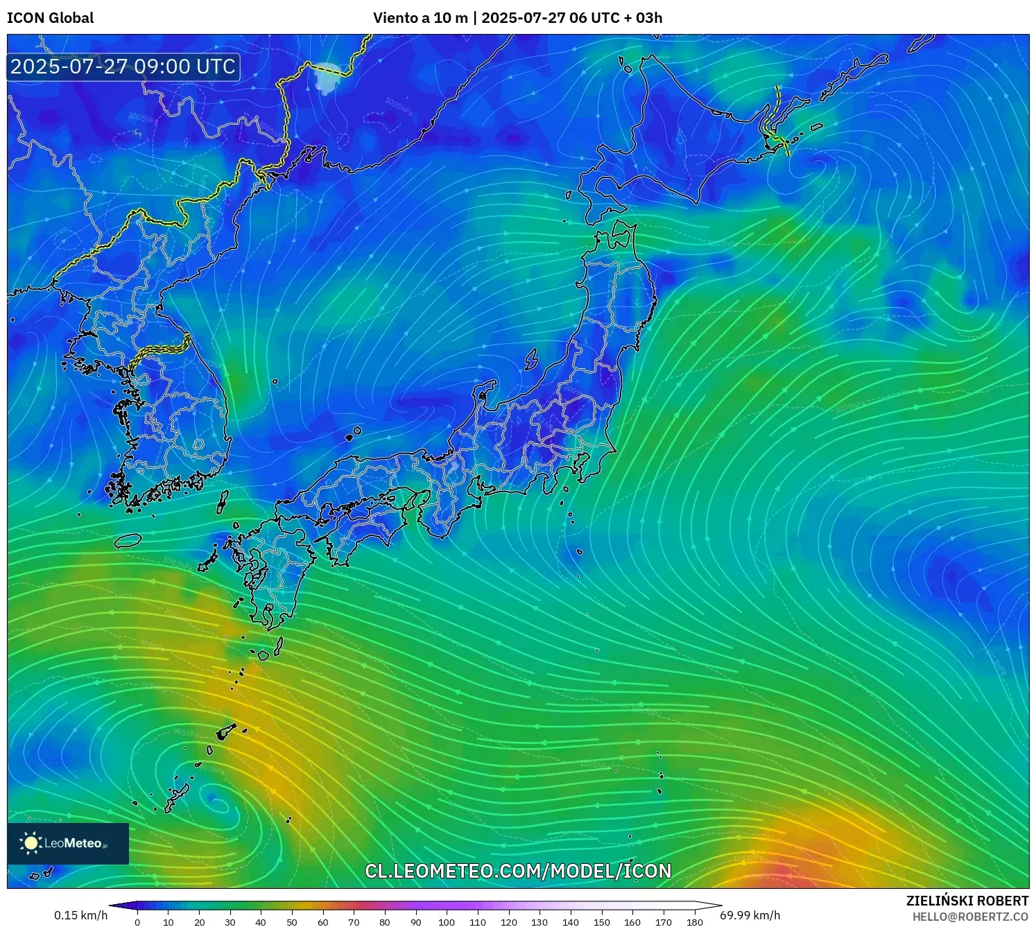 ICON model - Japón, Viento a 10 m ICON model - Japón, Viento a 10 m
