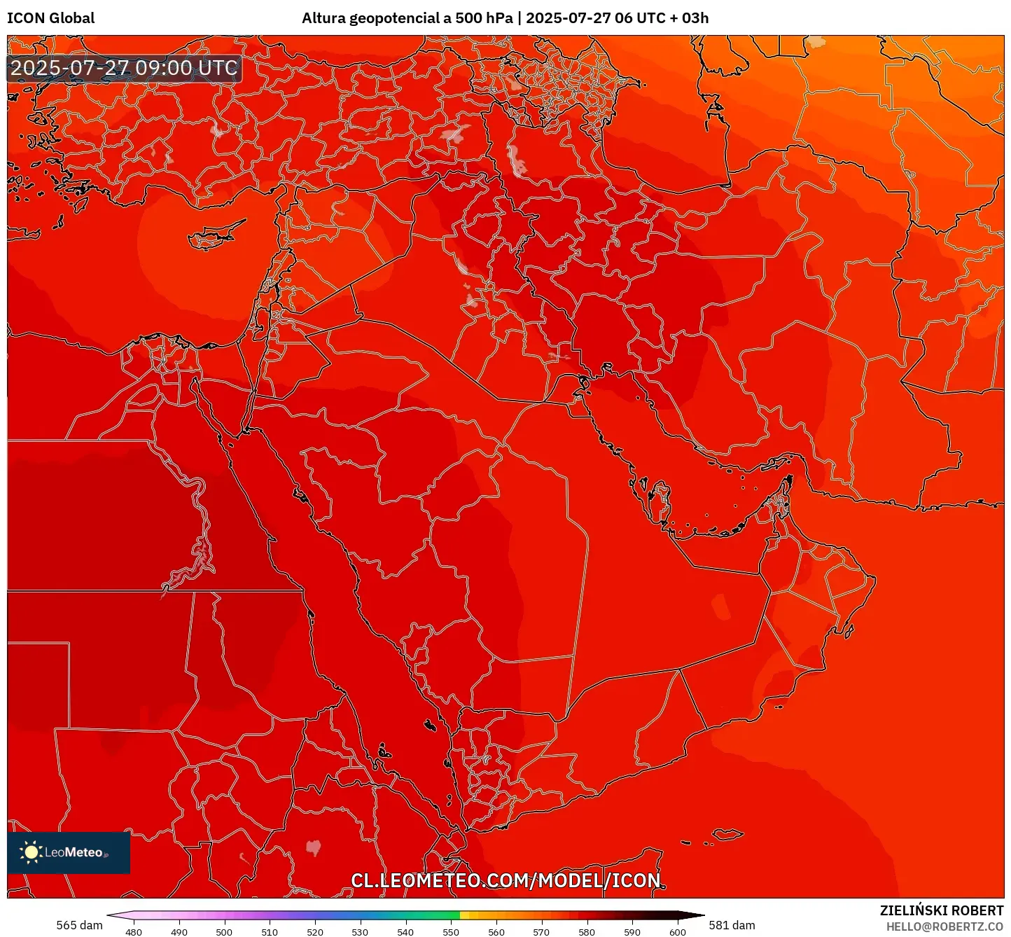 ICON model - Oriente Medio, Altura geopotencial a 500 hPa ICON model - Oriente Medio, Altura geopotencial a 500 hPa
