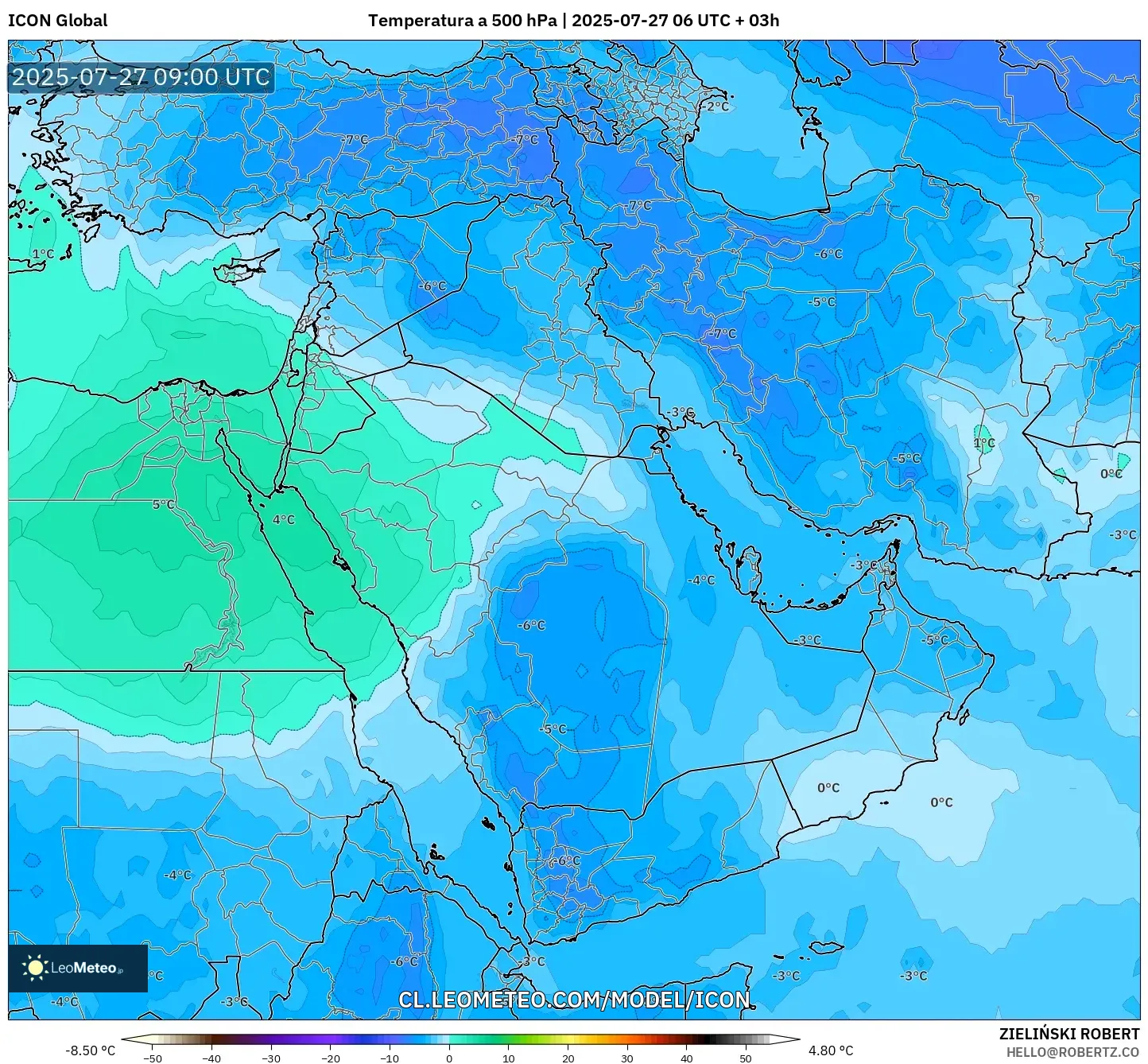 ICON model - Oriente Medio, Temperatura a 500 hPa ICON model - Oriente Medio, Temperatura a 500 hPa
