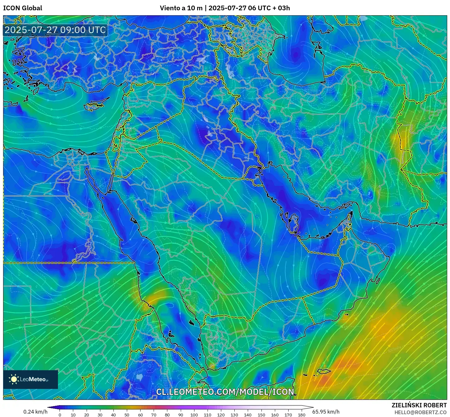 ICON model - Oriente Medio, Viento a 10 m ICON model - Oriente Medio, Viento a 10 m