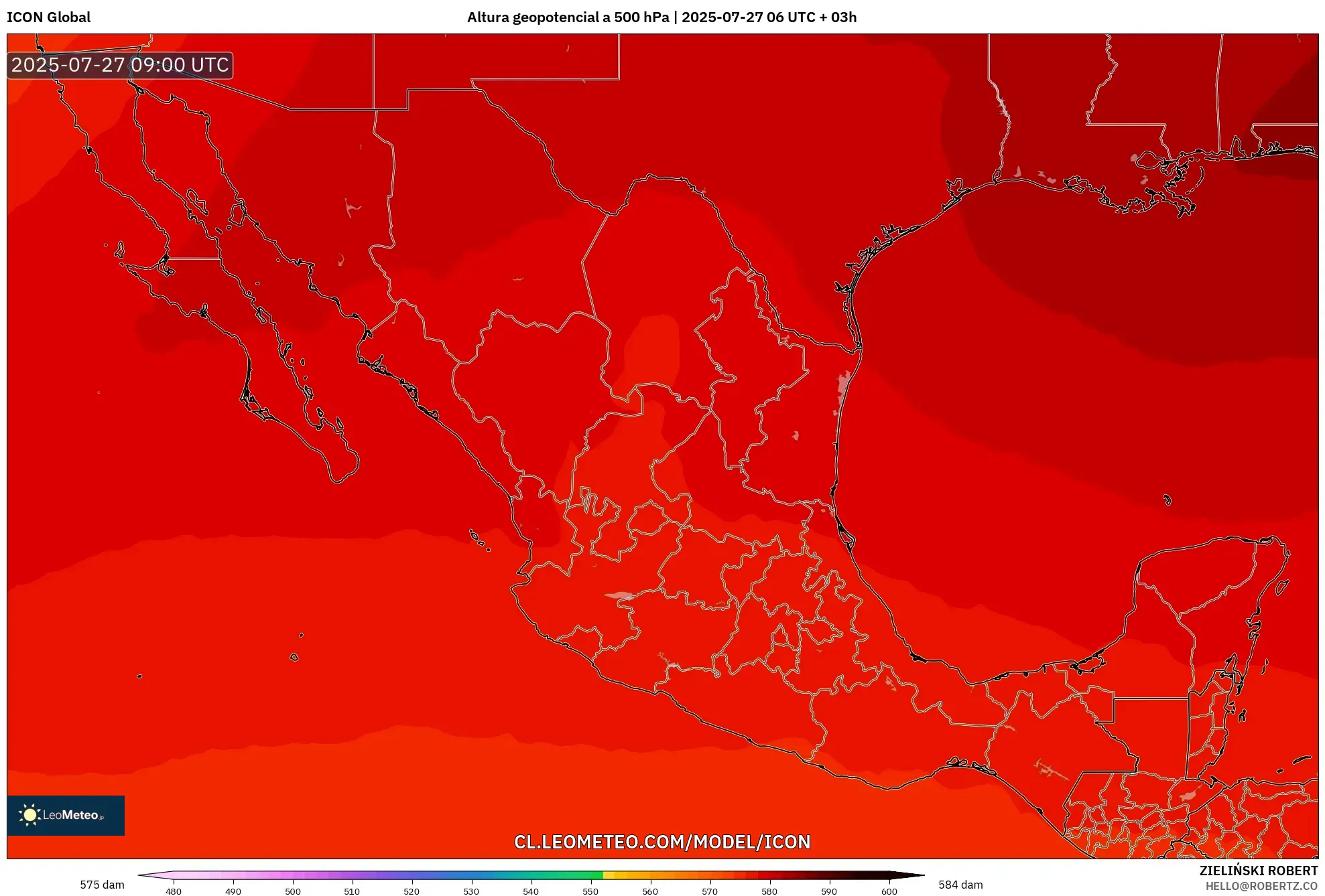 ICON model - México, Altura geopotencial a 500 hPa ICON model - México, Altura geopotencial a 500 hPa